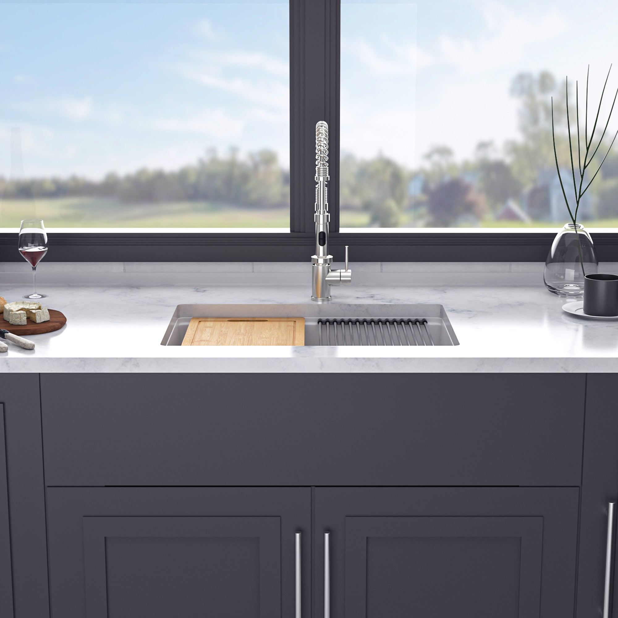 28" x 19" Undermount Single Bowl Quartz Composite Workstation Sink, Matte White
