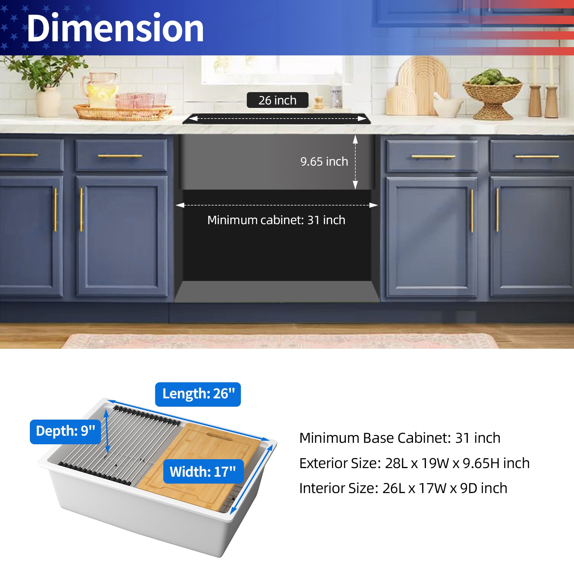 28" x 19" Undermount Single Bowl Quartz Composite Workstation Sink, Matte White