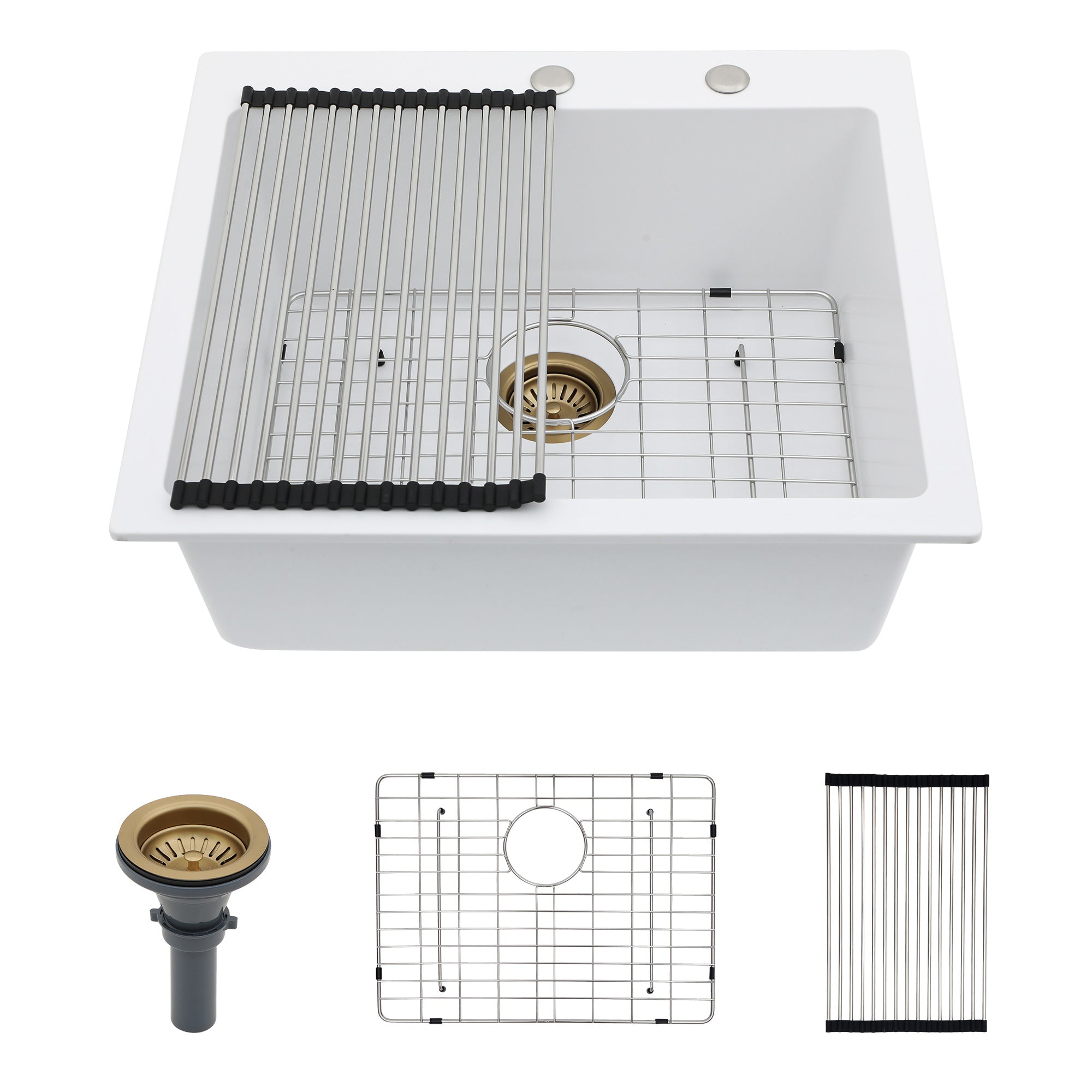 25" x 22" Drop-In Single Bowl Quartz Composite Kitchen Sink, Matte White