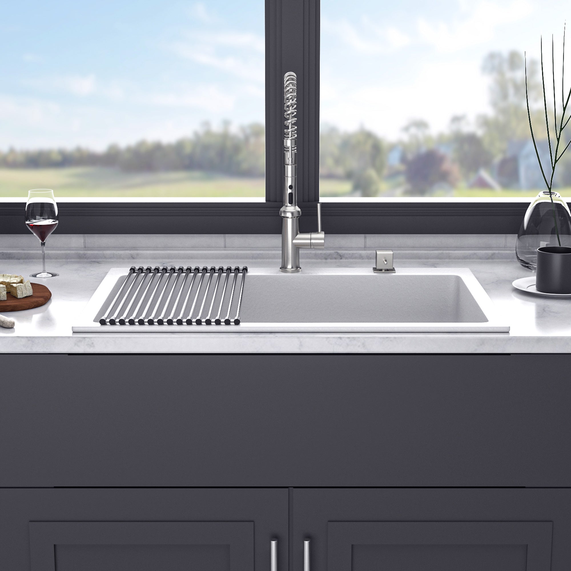 33" x 22" Drop-in Single Bowl Quartz/Granite Composite Kitchen Sink in Matte Black RX-QS03-3322W
