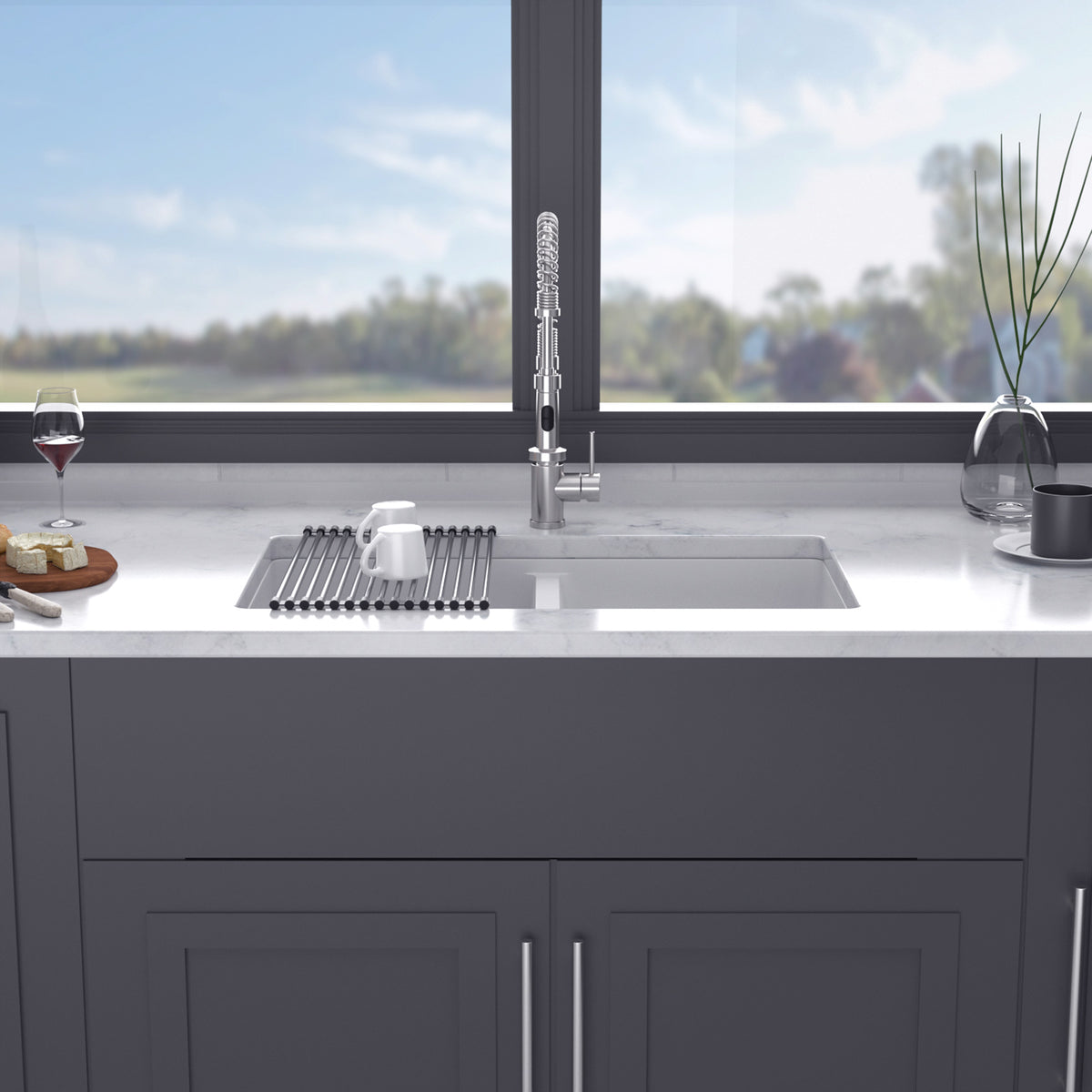 33" x 19" Drop-In Double Bowl Quartz Composite Kitchen Sink, Matte White
