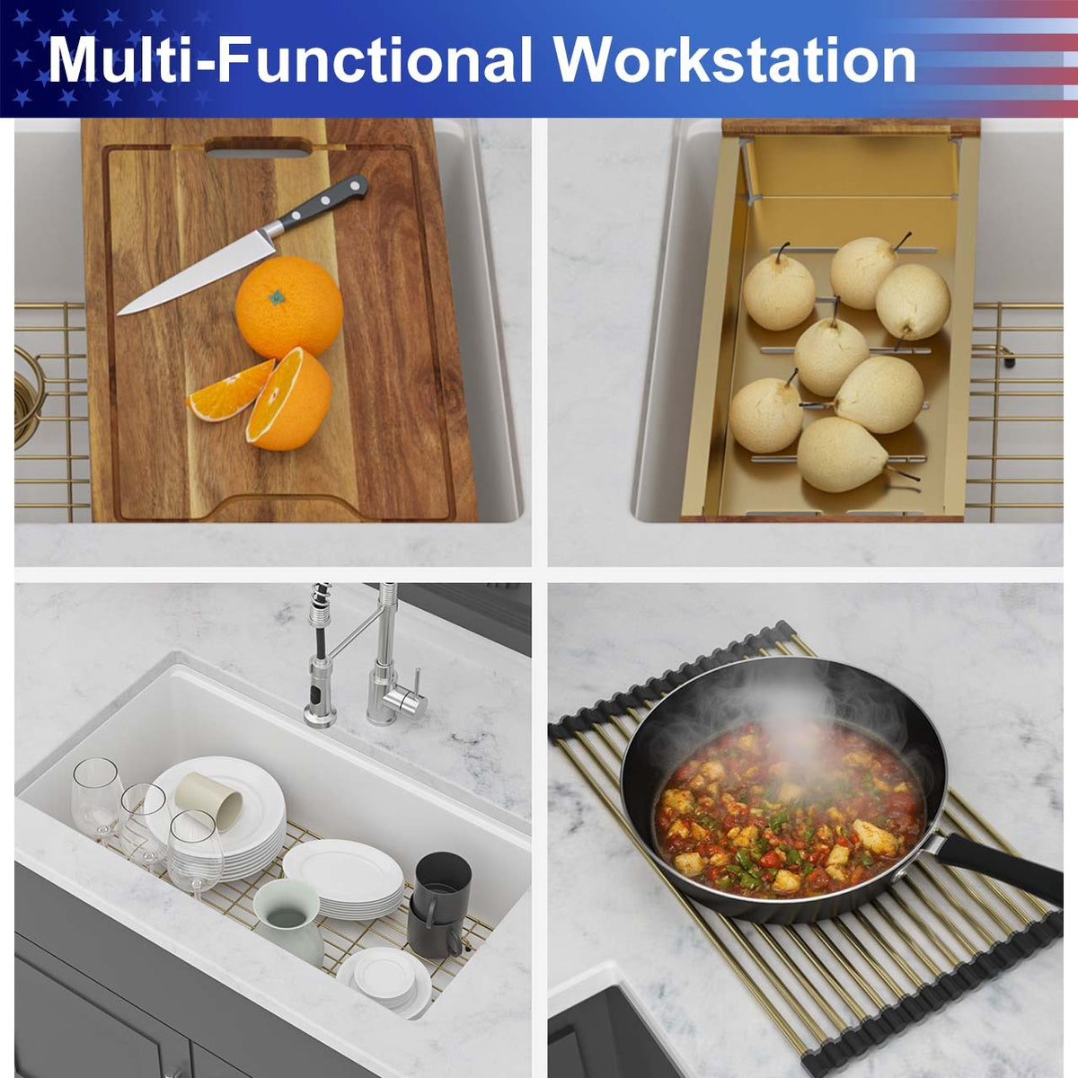 RAINLEX 33 in. Undermount Single Bowl Quartz Composite Sink in White