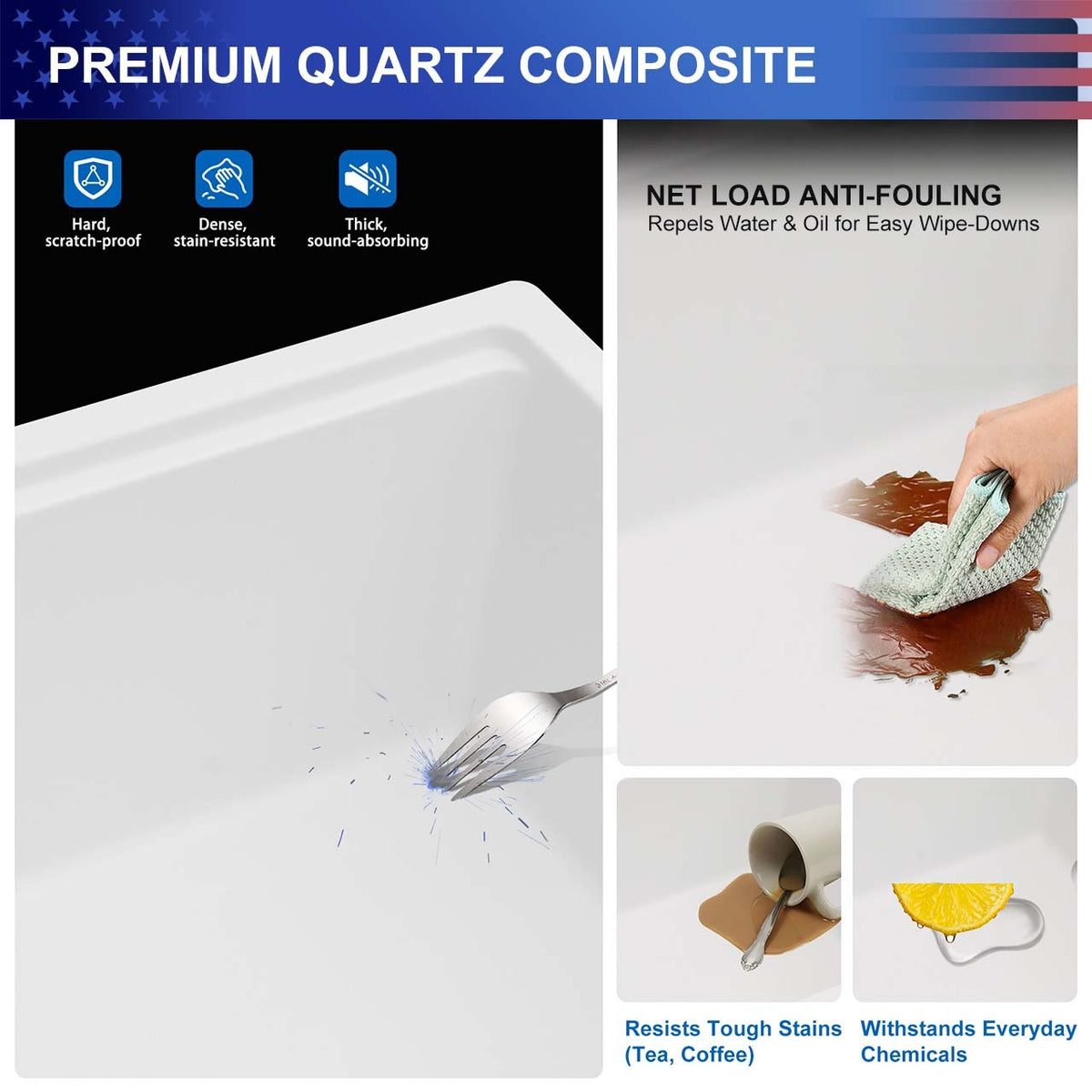RAINLEX 33 in. Undermount Single Bowl Quartz Composite Sink in White