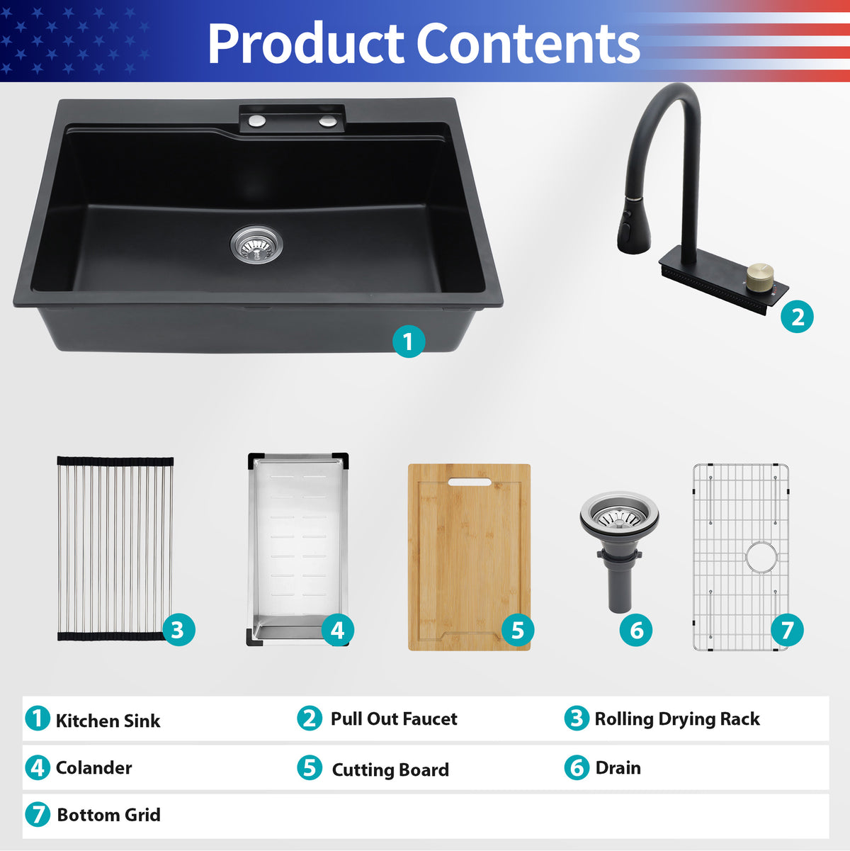 RAINLEX 33" x 22" Undermount Kitchen Sink with Pull-Out Faucet in Matte White