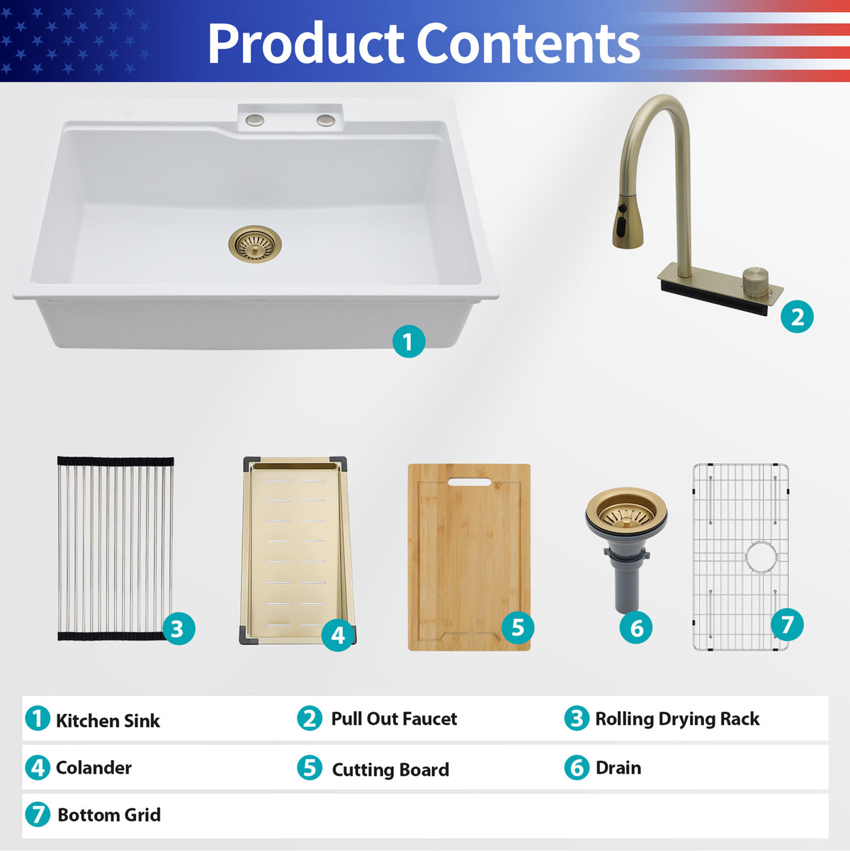 RAINLEX 33" x 22" Undermount Kitchen Sink with Pull-Out Faucet in Matte White