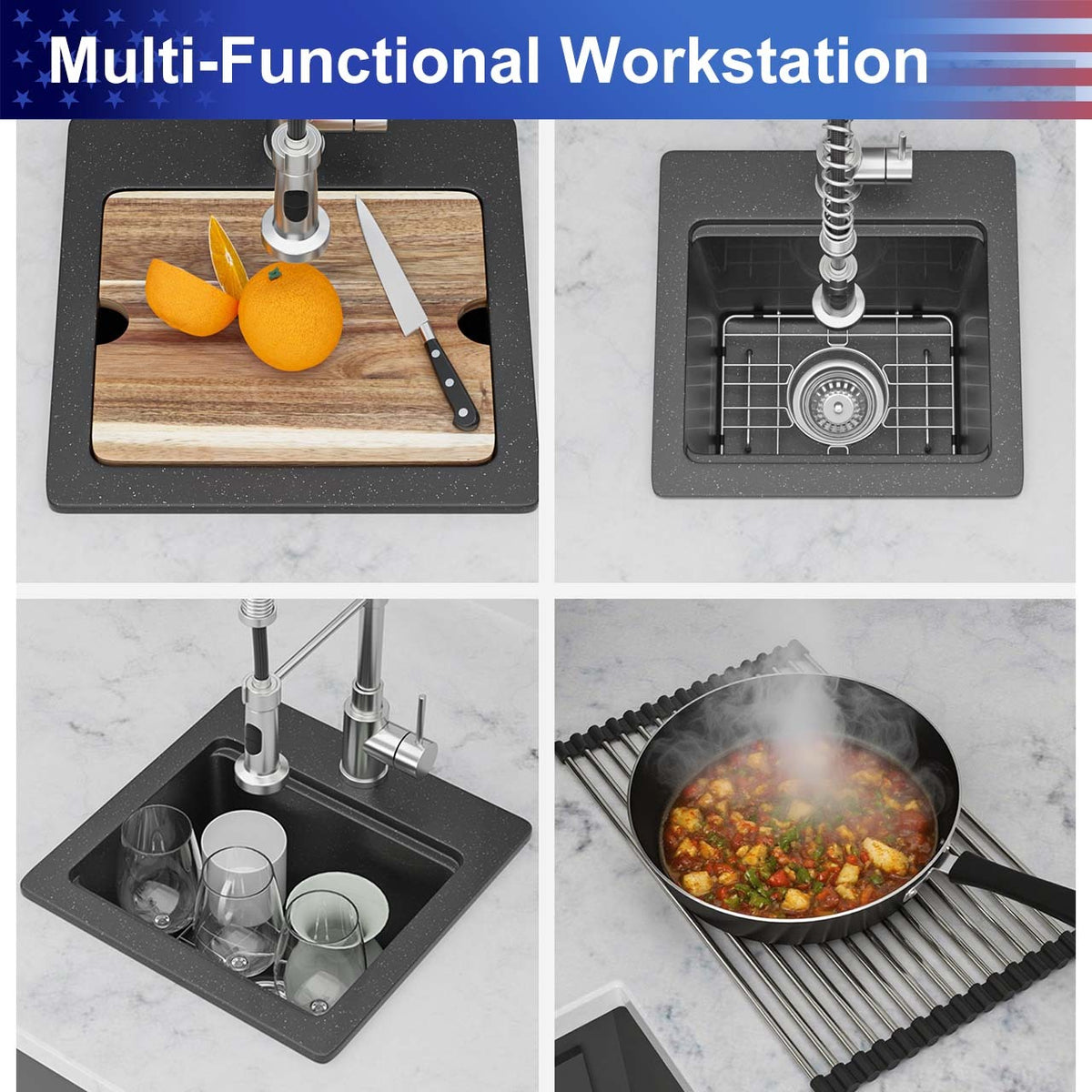RAINLEX 15 in. Topmount Single Bowl Quartz Composite Bar Sink in Black