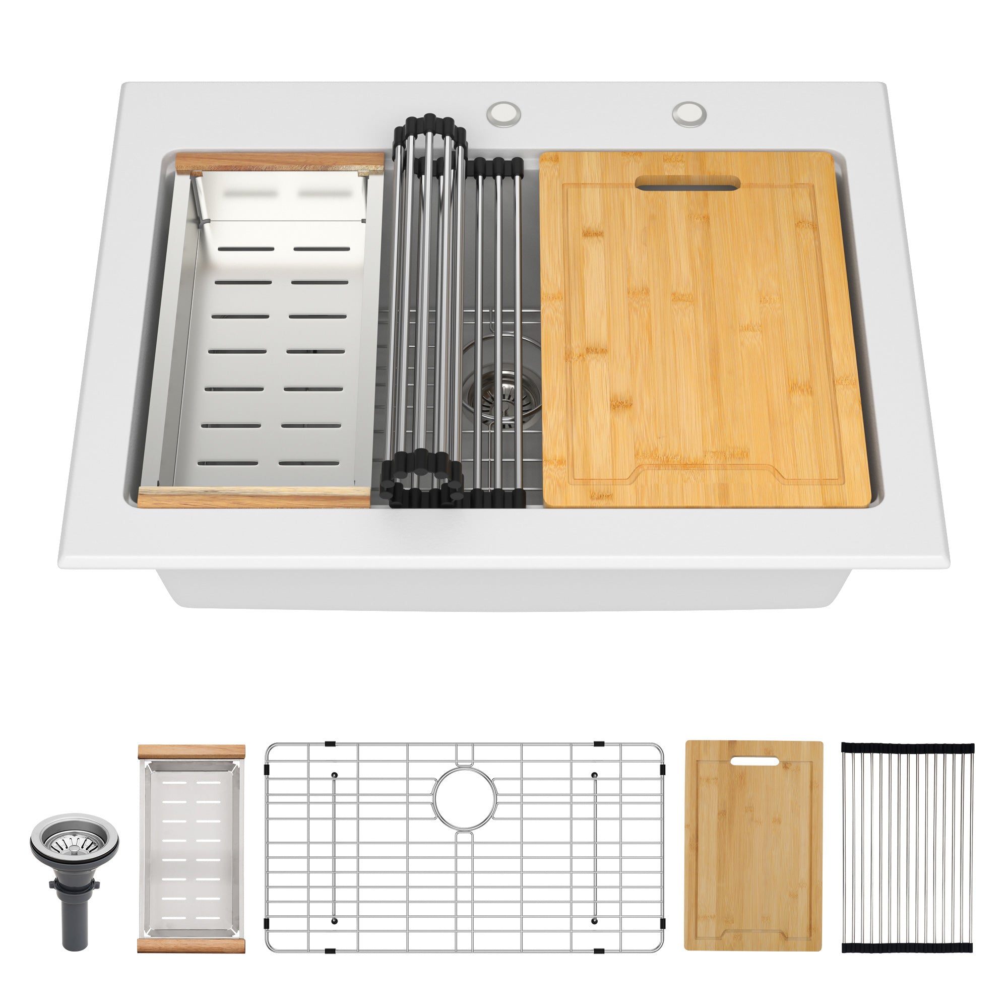 30“ x 22” Matte White Undermount Single Bowl Quartz/Granite Composite Kitchen Sink RX-QS07-3022W