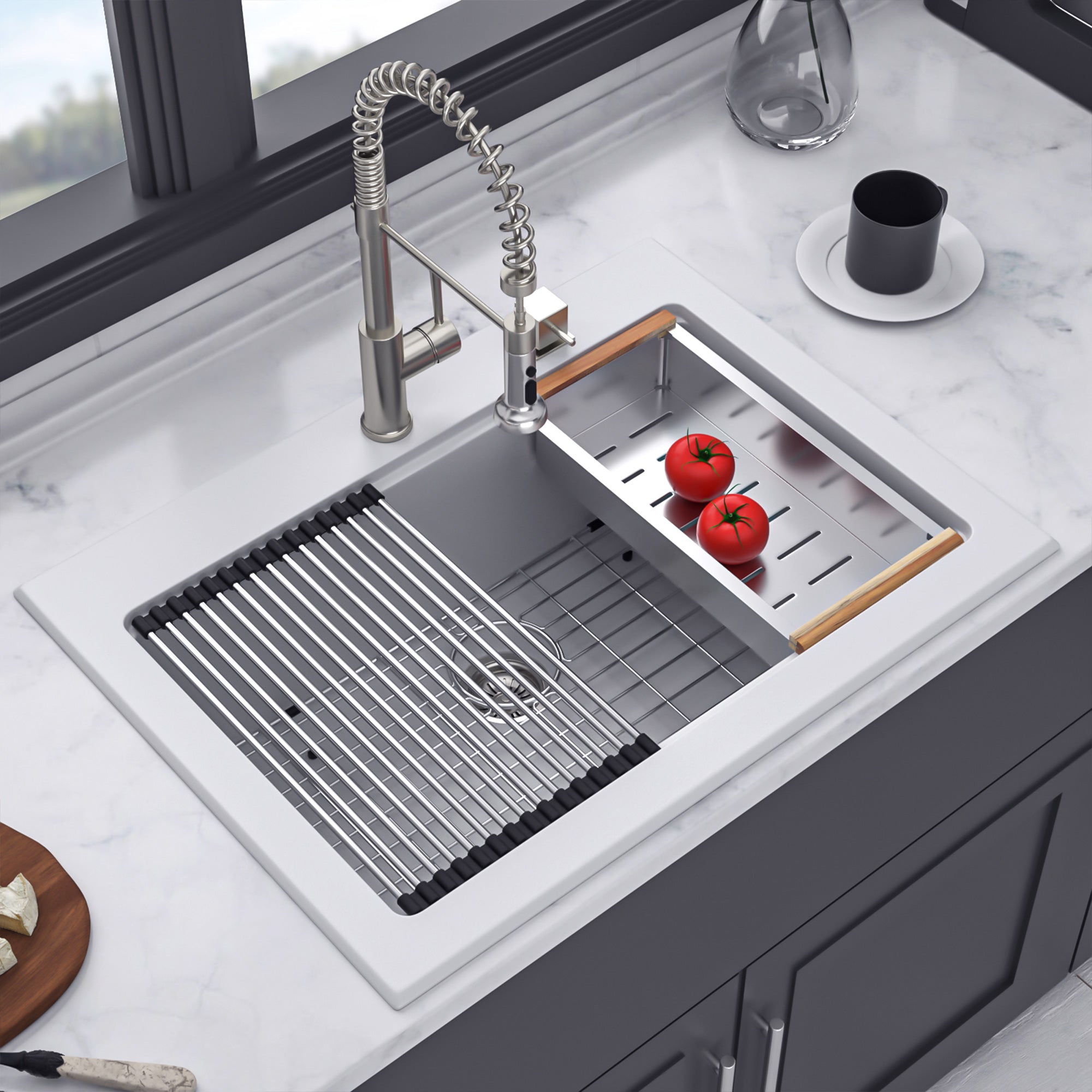 30“ x 22” Matte White Undermount Single Bowl Quartz/Granite Composite Kitchen Sink RX-QS07-3022W