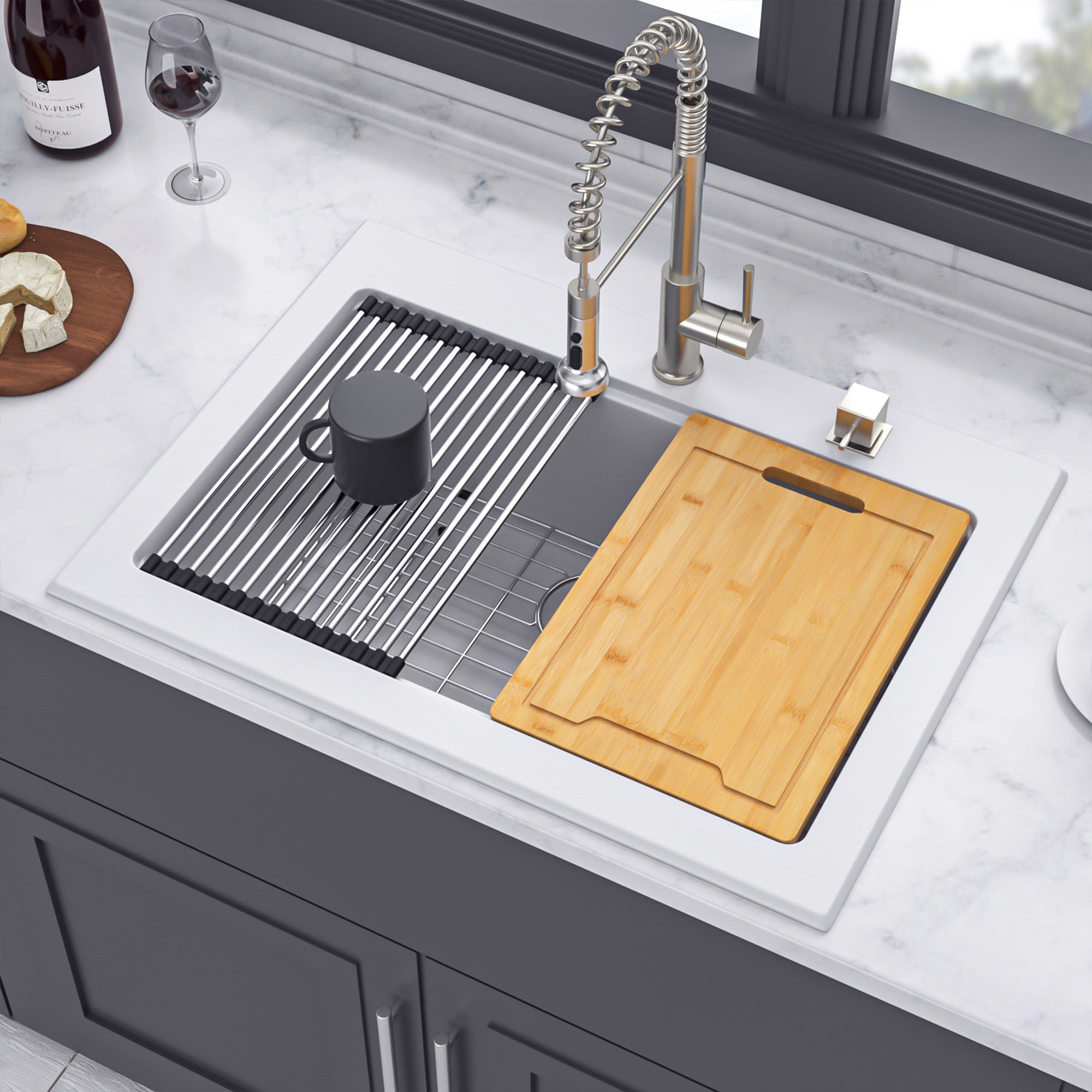 30“ x 22” Matte White Undermount Single Bowl Quartz/Granite Composite Kitchen Sink RX-QS07-3022W