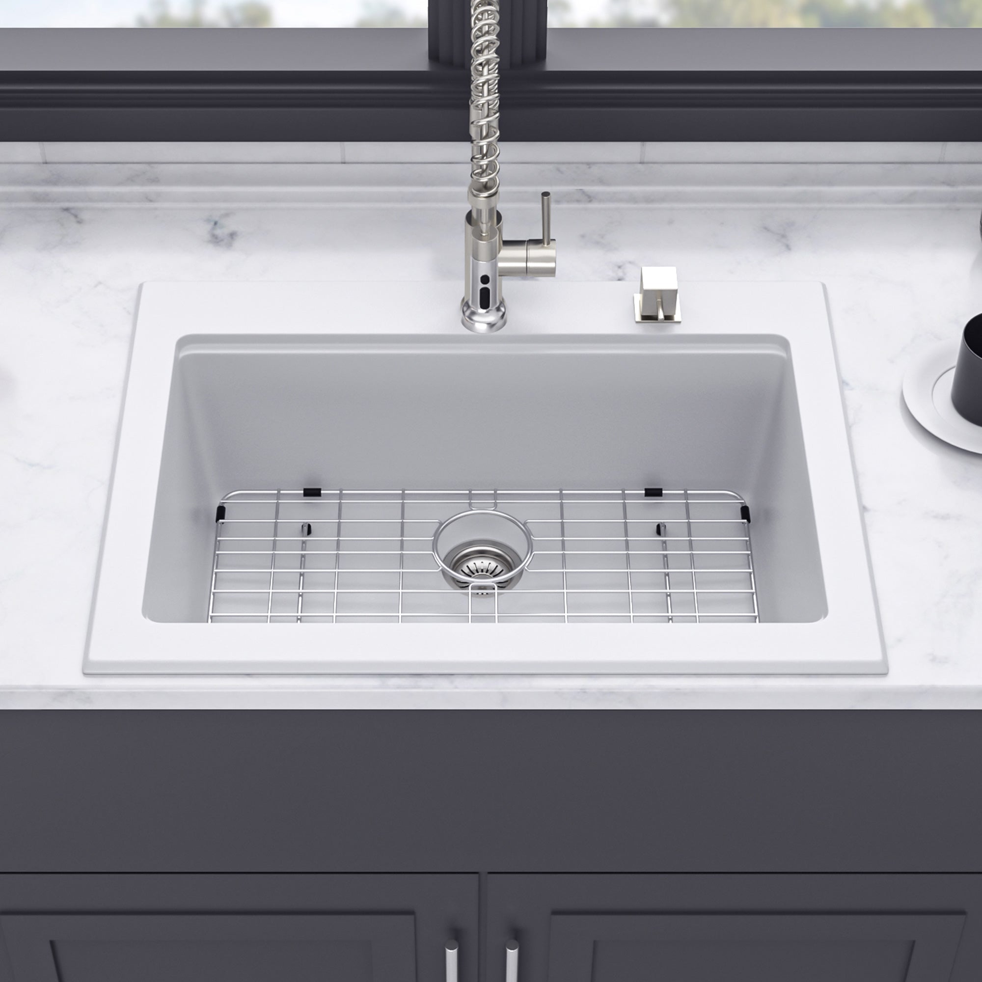 30“ x 22” Matte White Undermount Single Bowl Quartz/Granite Composite Kitchen Sink RX-QS07-3022W