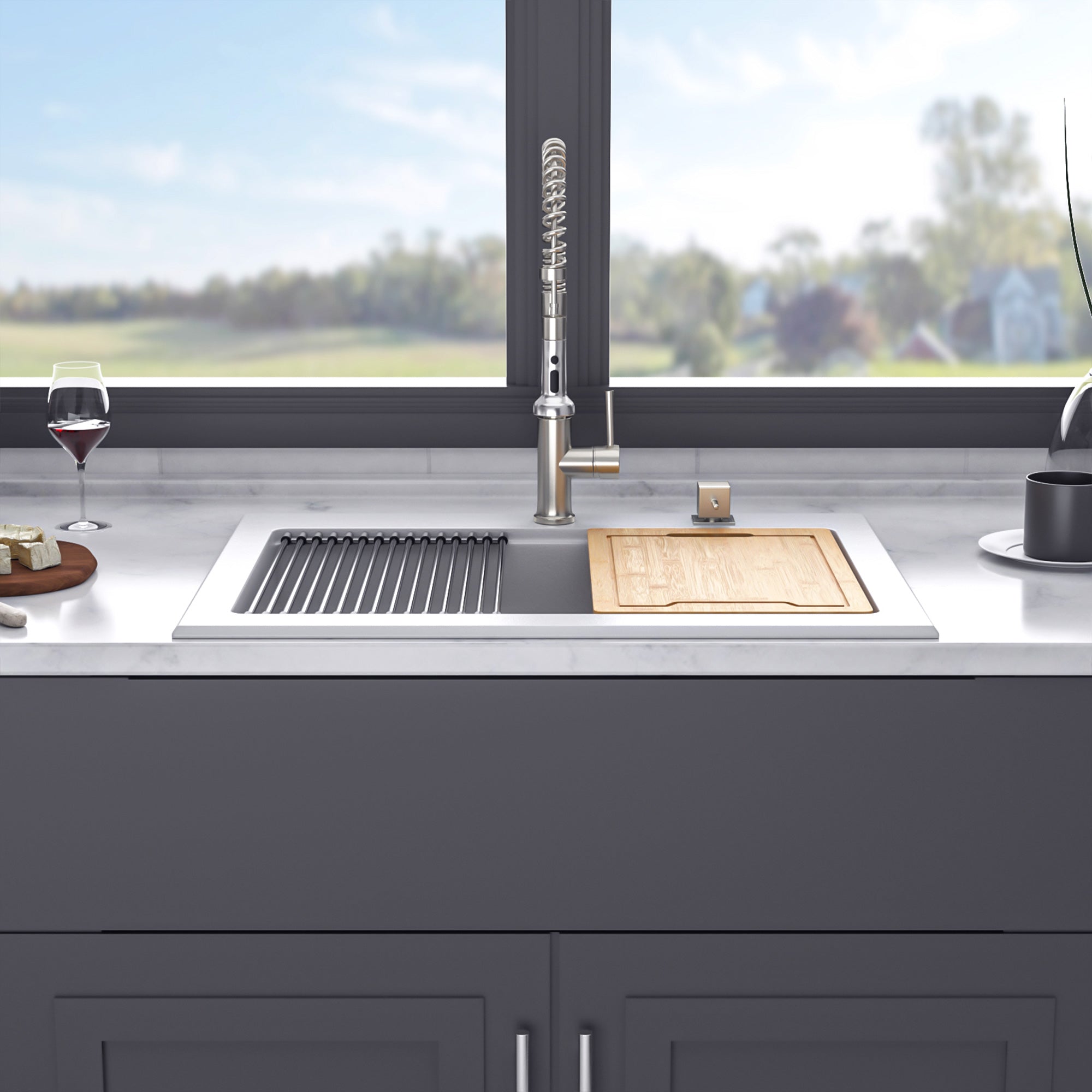 30“ x 22” Matte White Undermount Single Bowl Quartz/Granite Composite Kitchen Sink RX-QS07-3022W