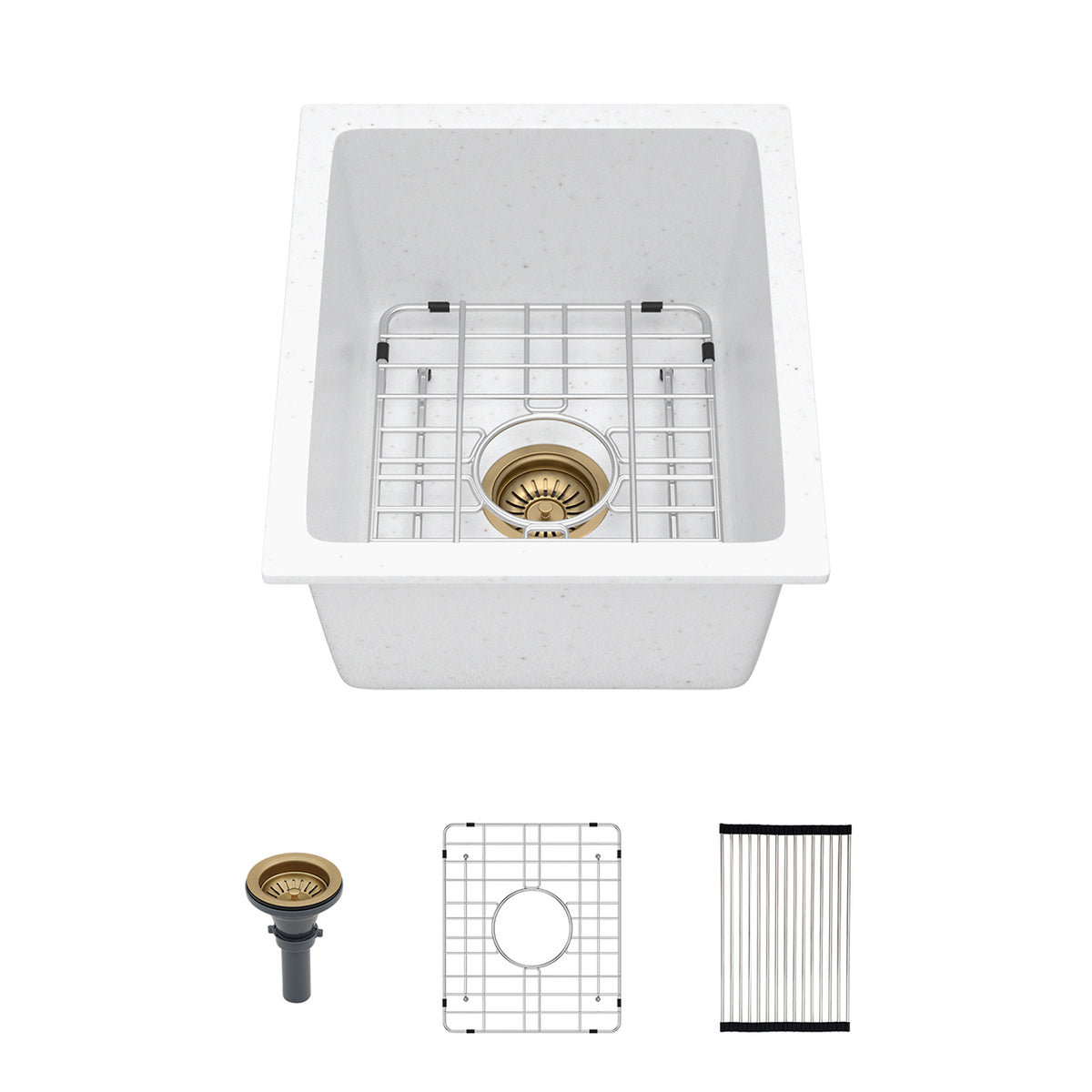RAINLEX White Quartz Composite Undermount Kitchen Sink, Single Bowl Granite Composite Prep Sink