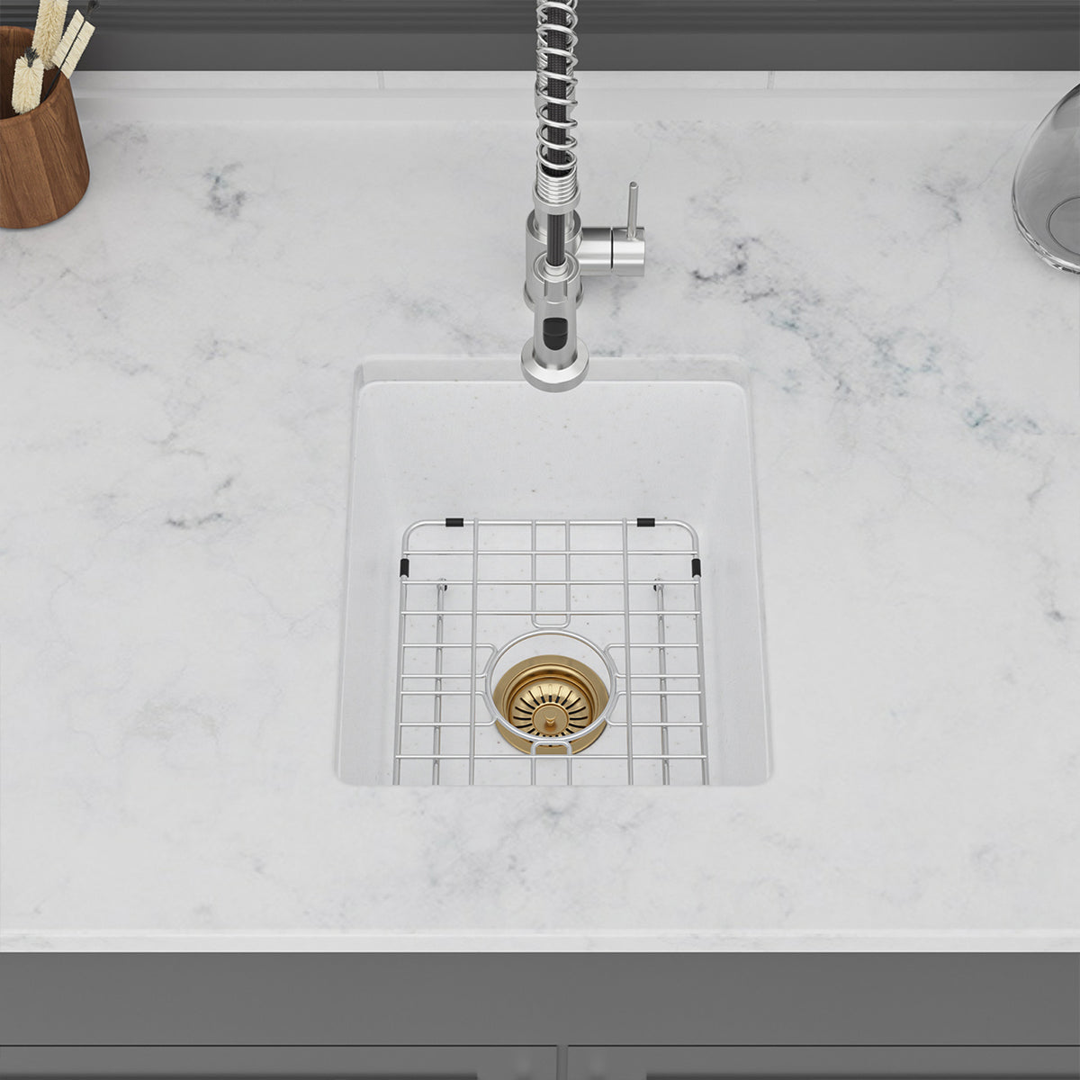 RAINLEX White Quartz Composite Undermount Kitchen Sink, Single Bowl Granite Composite Prep Sink