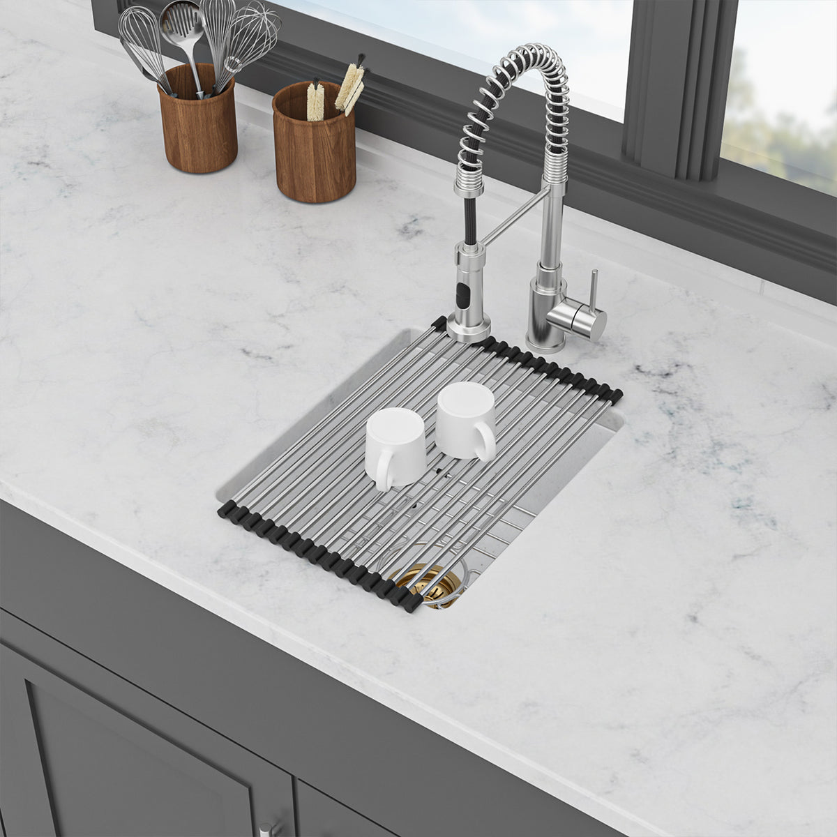 RAINLEX White Quartz Composite Undermount Kitchen Sink, Single Bowl Granite Composite Prep Sink