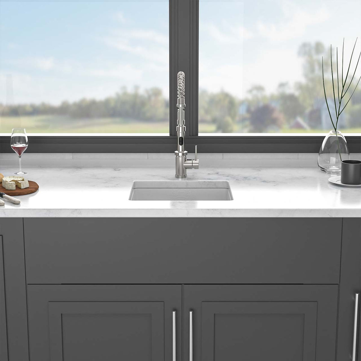 RAINLEX White Quartz Composite Undermount Kitchen Sink, Single Bowl Granite Composite Prep Sink