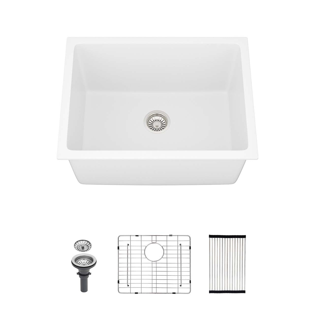 24" Undermount Single Bowl Quartz Composite Utility Sink, White