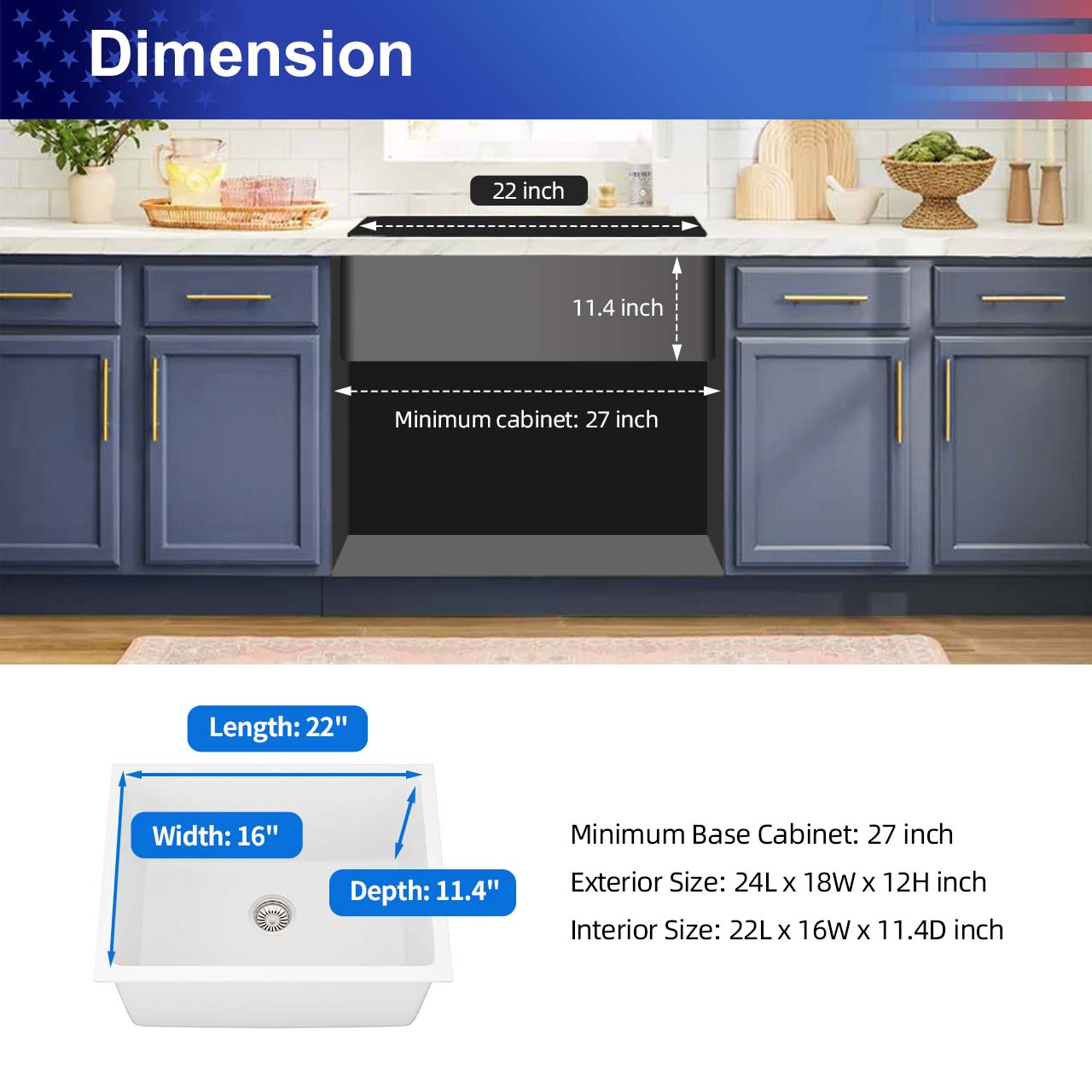 24" Undermount Single Bowl Quartz Composite Utility Sink, White