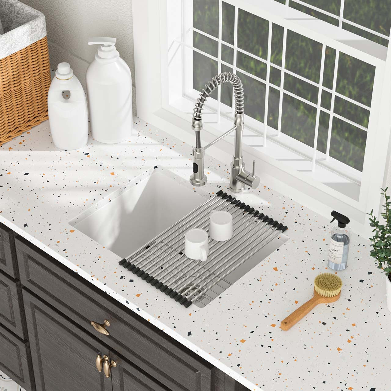 24" Undermount Single Bowl Quartz Composite Utility Sink, White