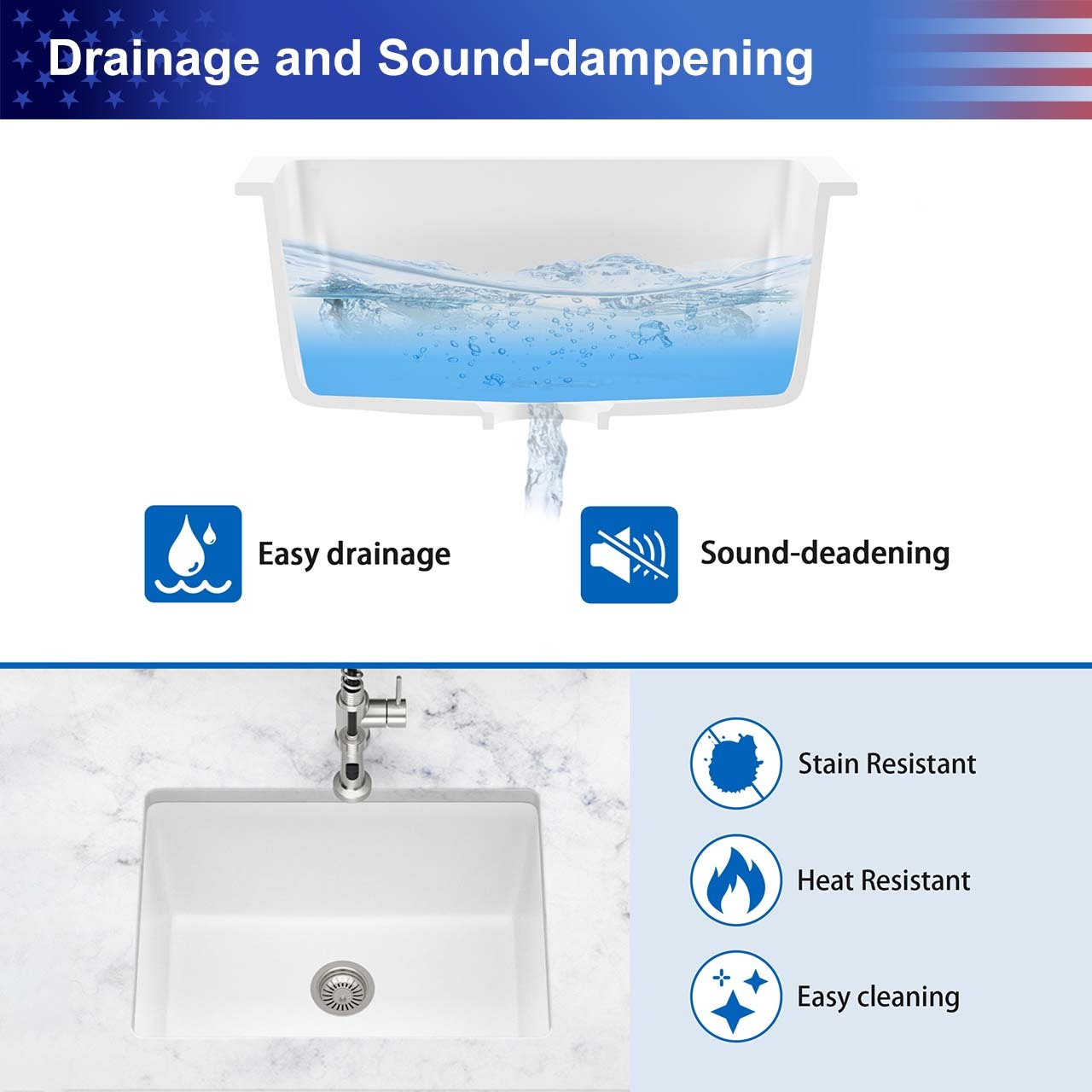 24" Undermount Single Bowl Quartz Composite Utility Sink, White