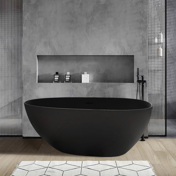 Baignoire autoportante ovale de 59 po avec surface solide et trop-plein RX-S01-59MB