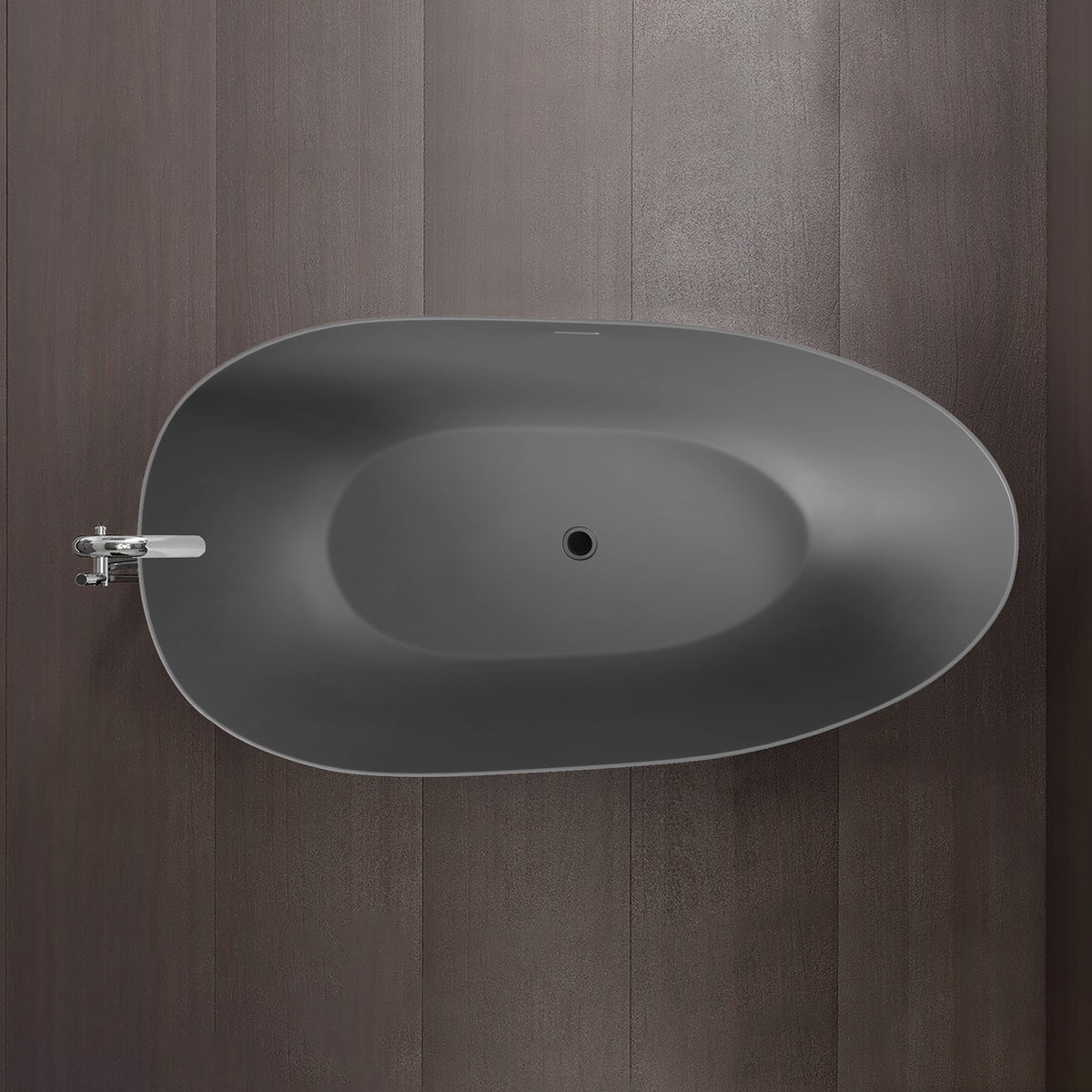 65" Egg Shaped Solid Surface Freestanding Soaking Bathtub