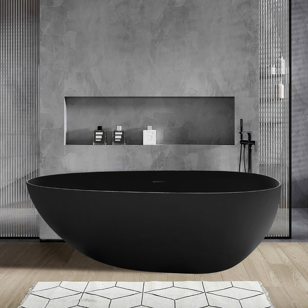 Baignoire autoportante ovale de 67 po avec surface solide et trop-plein RX-S01-67MB