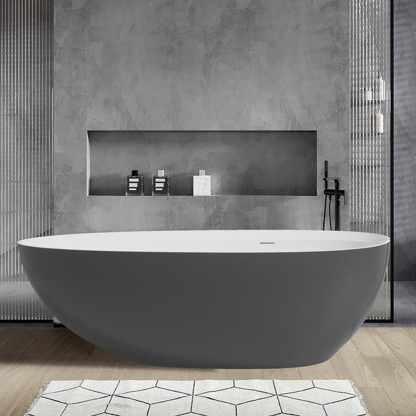 71" Egg Shaped Freestanding Solid Surface Soaking Bathtub with Overflow RX-S01-71GW