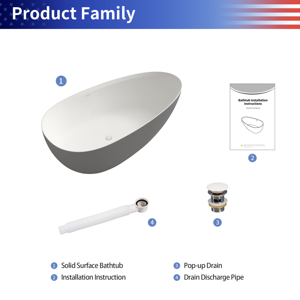 RAINLEX 71 in. Egg-Shaped Solid Surface Freestanding Soaking Bathtub