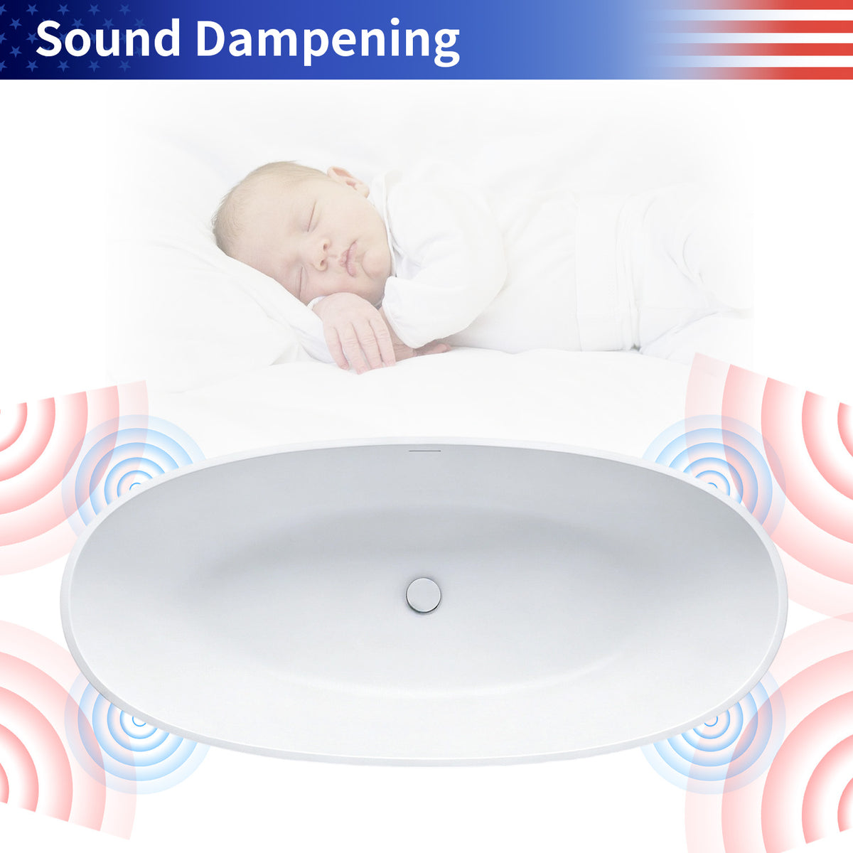 61 in. Oval Solid Surface Freestanding Soaking Bathtub with Overflow, Matte White
