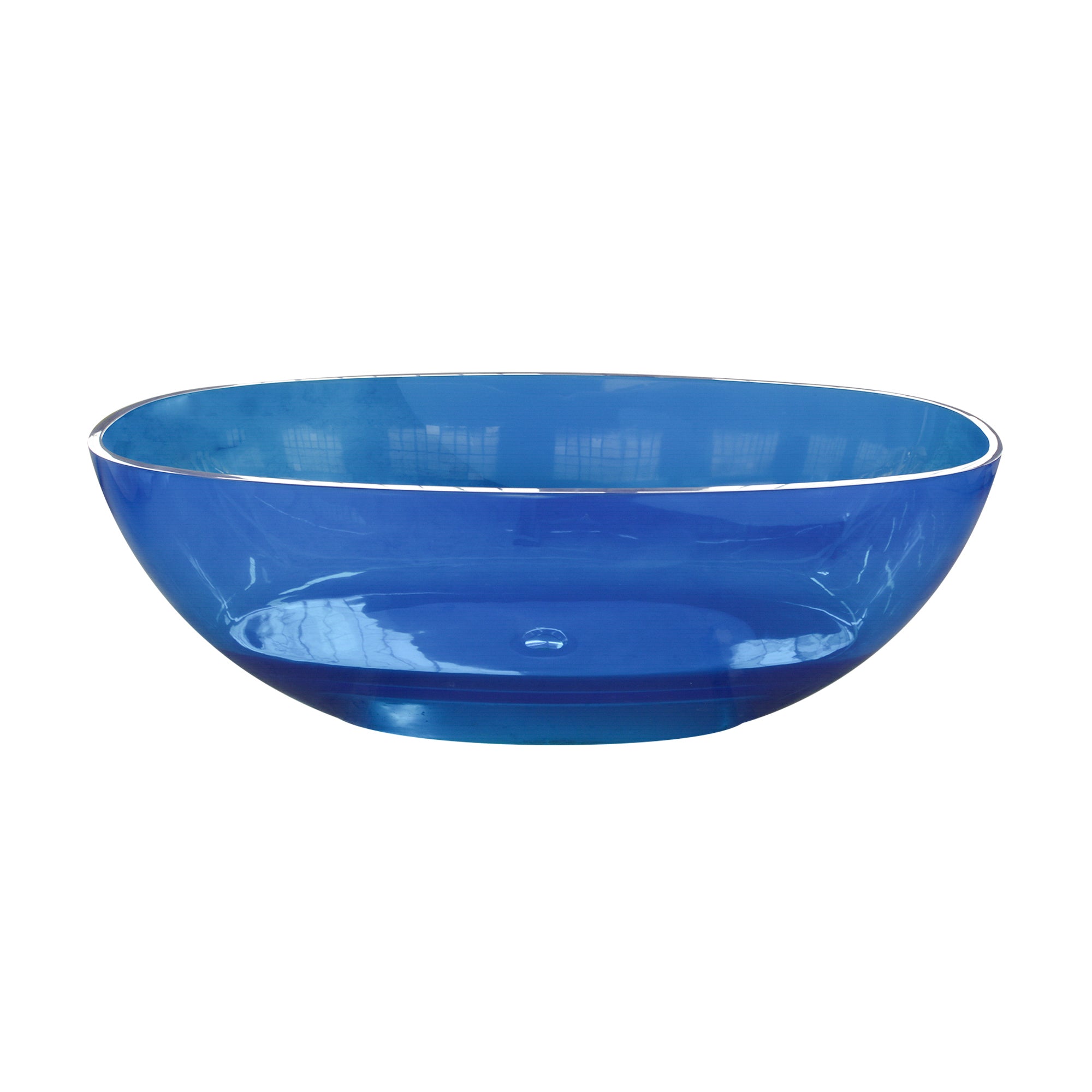64" Oval Transparent Blue Solid Surface Freestanding Soaking Bathtub
