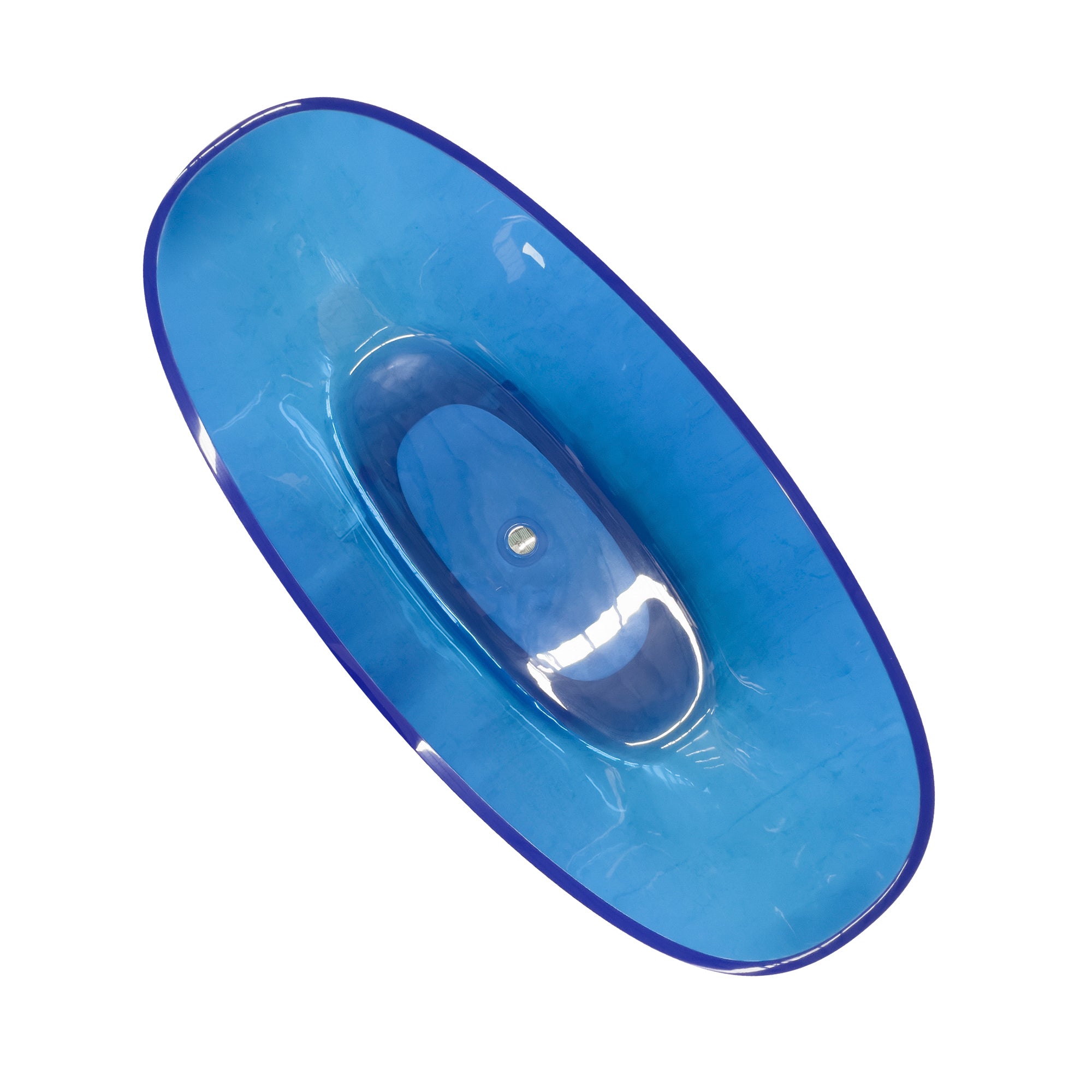 64" Oval Transparent Blue Solid Surface Freestanding Soaking Bathtub