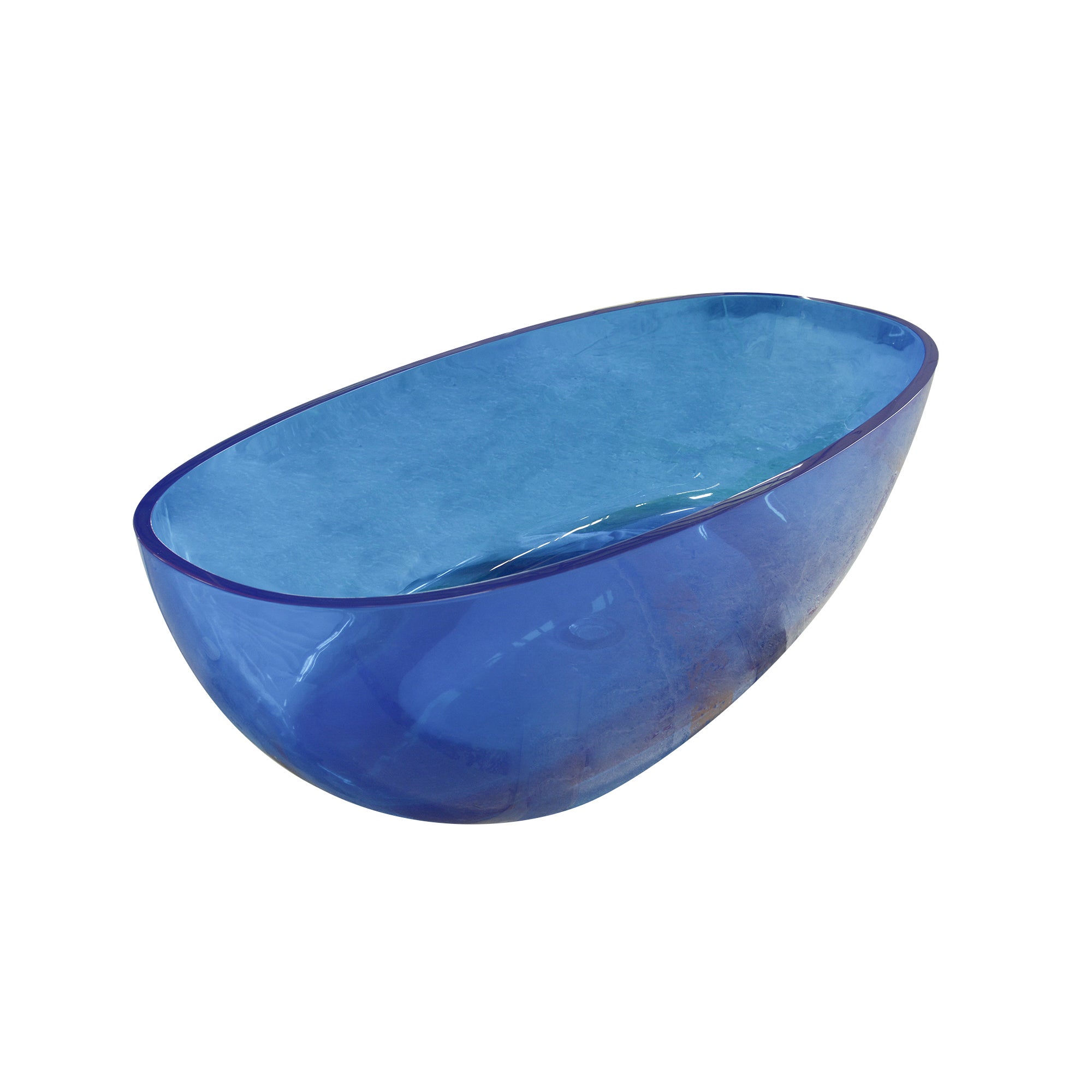 64" Oval Transparent Blue Solid Surface Freestanding Soaking Bathtub