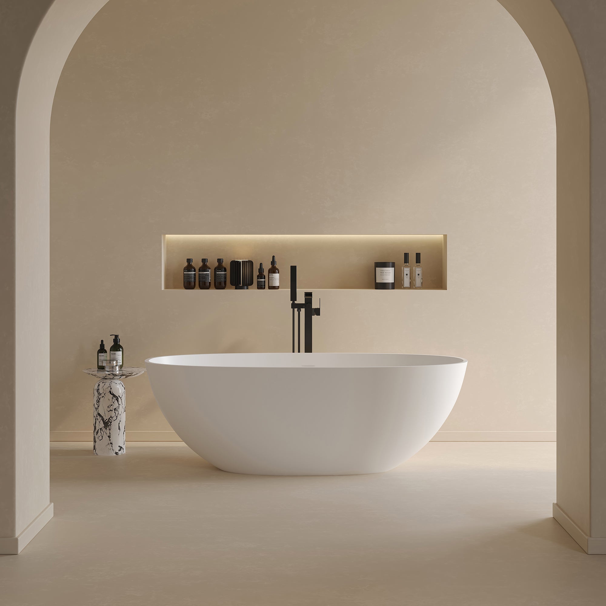 65" Oval Solid Surface Freestanding Soaking Bathtub