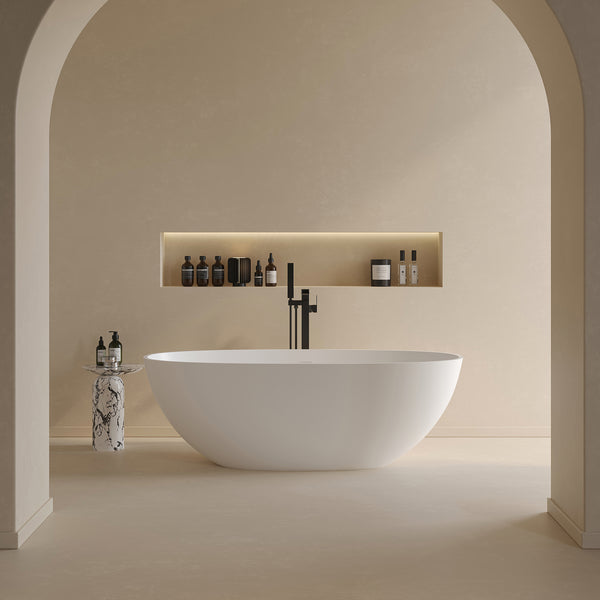 65" Oval Solid Surface Soaking Bathtub with Overflow
