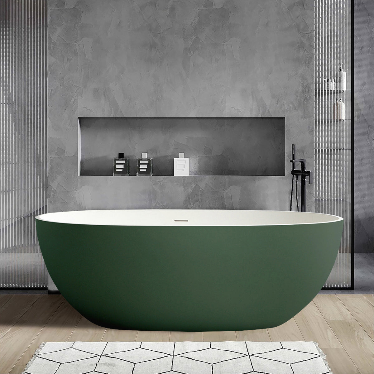 RAINLEX 65 in. Oval Solid Surface Freestanding Soaking Bathtub