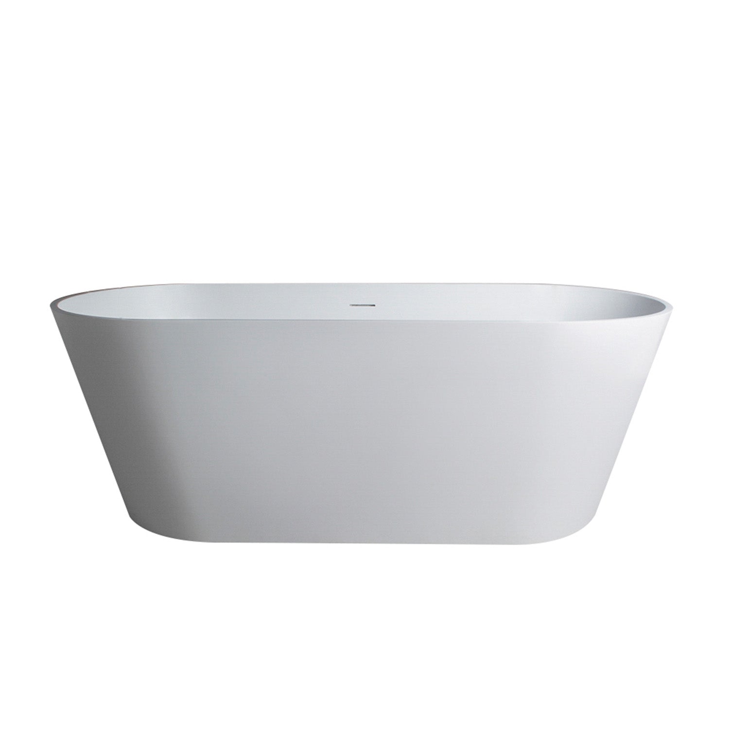 55–71 in. Matte White Oval Solid Surface Freestanding Soaking Bathtub, One-Piece Stone Resin Tub with Center Drain