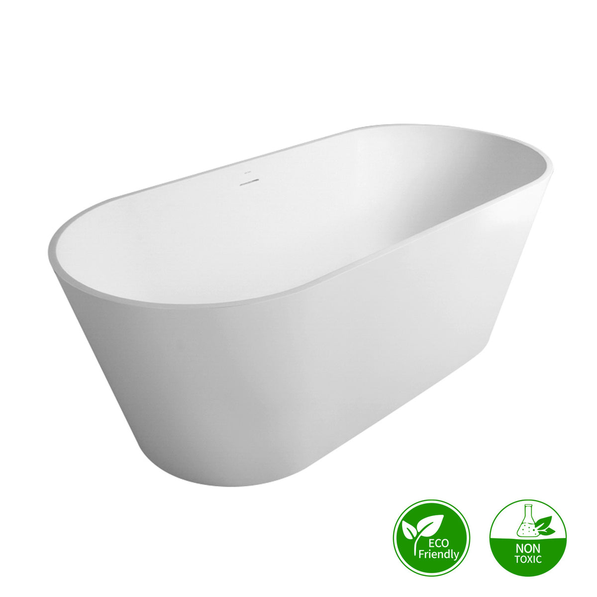 RAINLEX 55–71 in. Matte White Oval Solid Surface Freestanding Soaking Bathtub