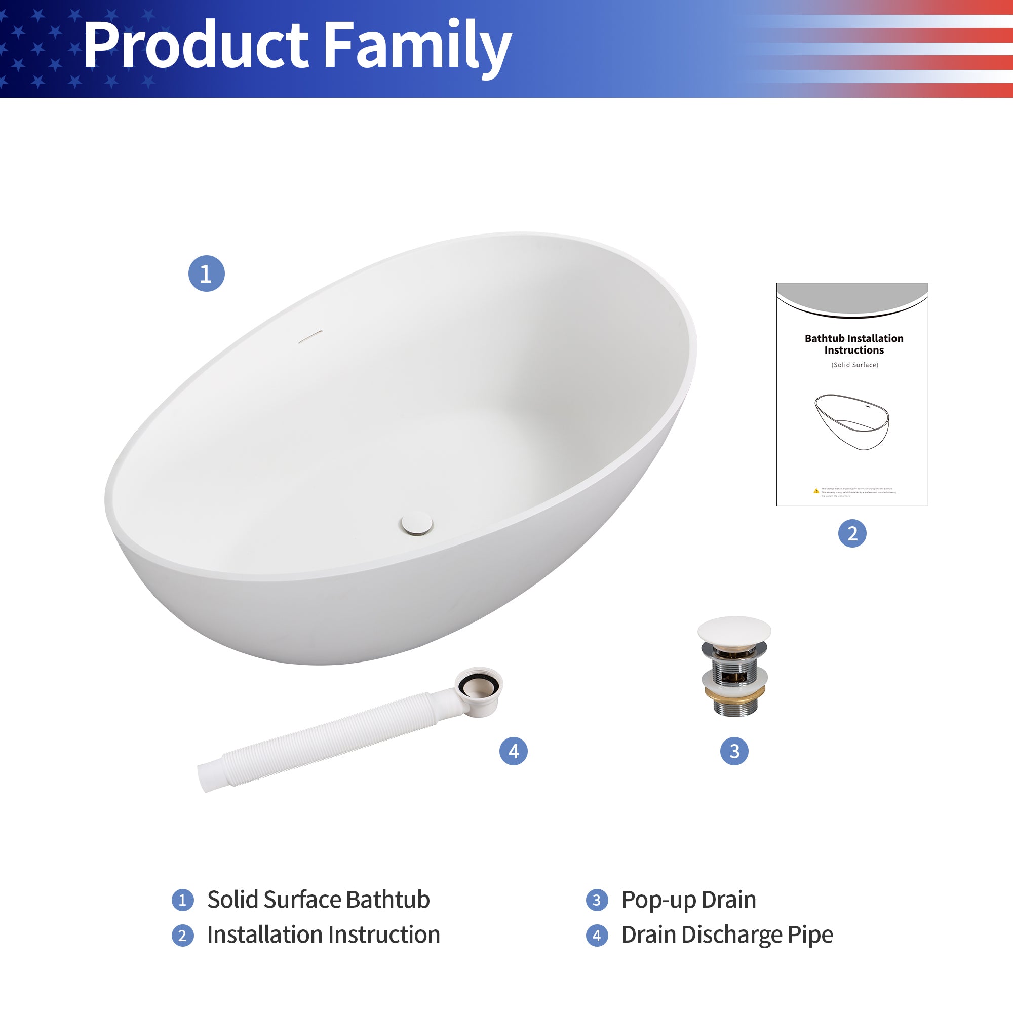 63" Oval Solid Surface Freestanding Soaking Bathtub,RX-S04-63
