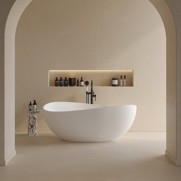 Baignoire autoportante ovale de 63 po en surface solide avec trop-plein RX-S04-63