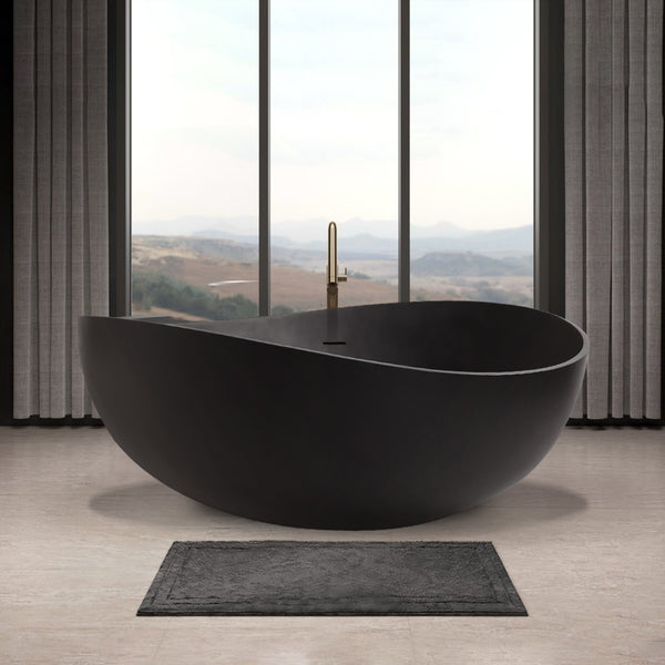 Baignoire autoportante ovale de 63 po avec trop-plein en surface solide noire RX-S04-63MB