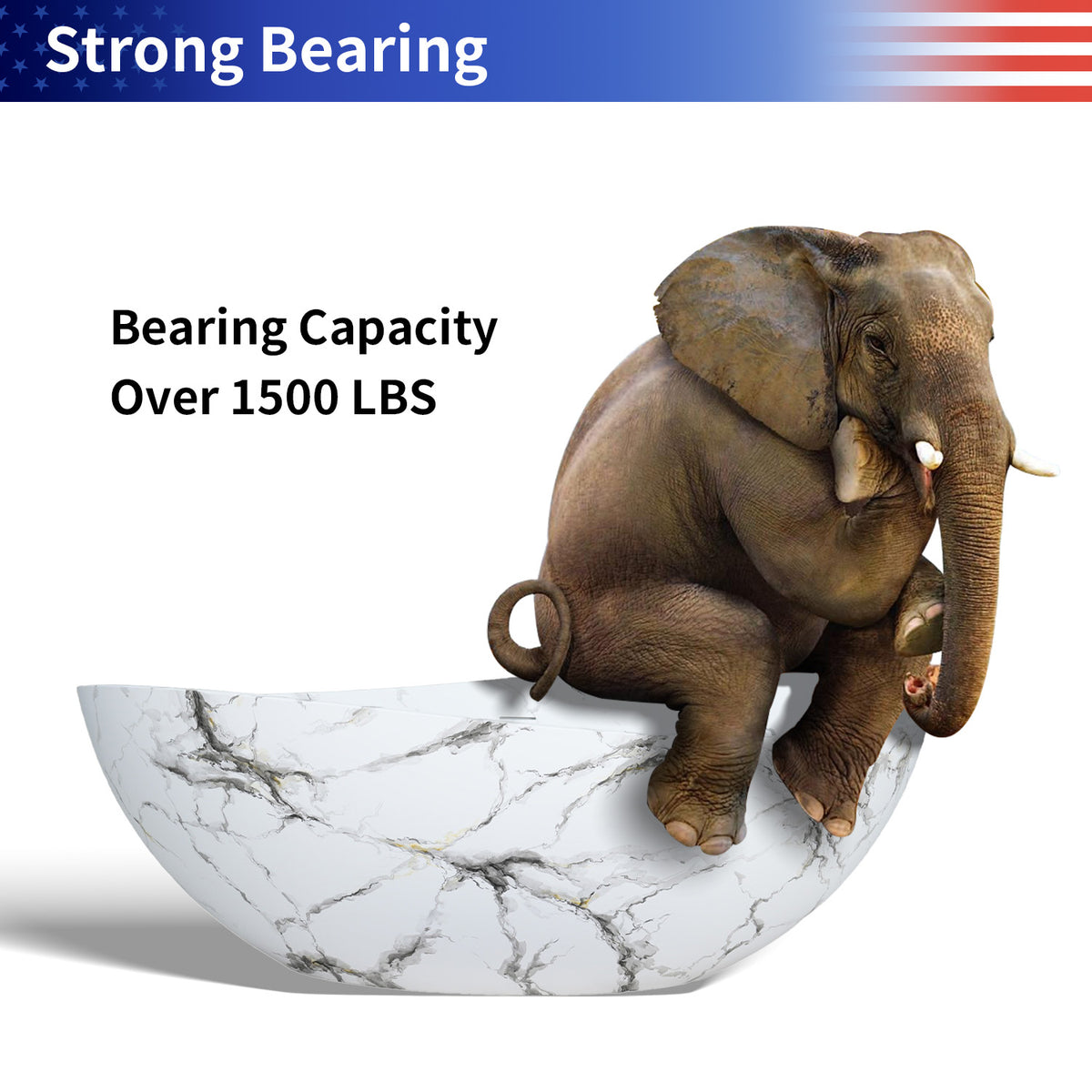 63 in. Wave-Rim Stone Resin Freestanding Bathtub, Matte White with Calacatta Gold Marble Veining