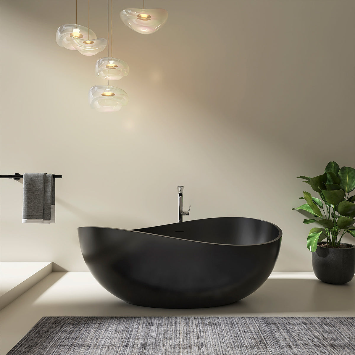 RAINLEX 71 in. Solid Surface Freestanding Soaking Bathtub