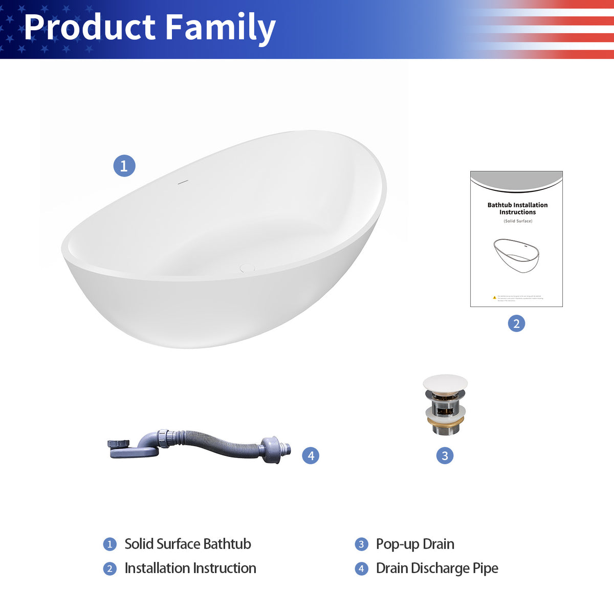 RAINLEX 71 in. Solid Surface Freestanding Soaking Bathtub