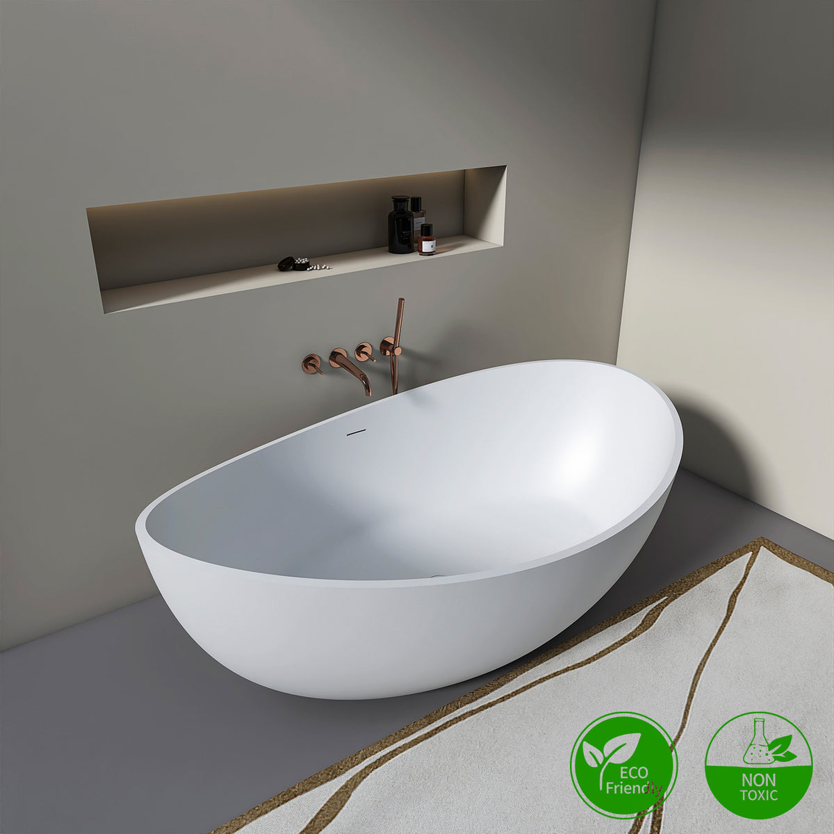 RAINLEX 71 in. Solid Surface Freestanding Soaking Bathtub