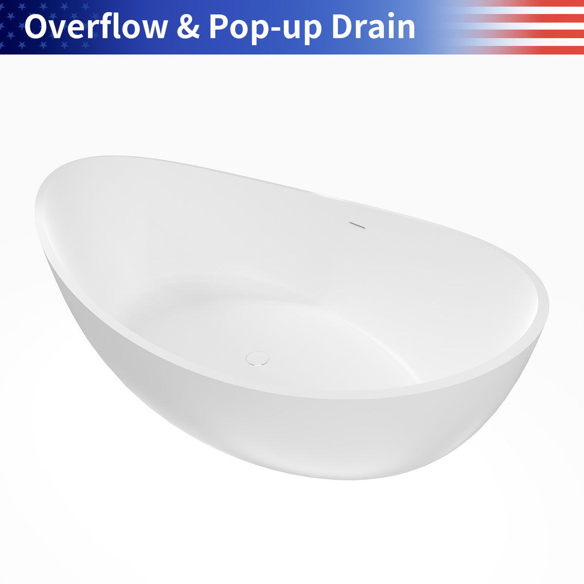 RAINLEX 71 in. Solid Surface Freestanding Soaking Bathtub