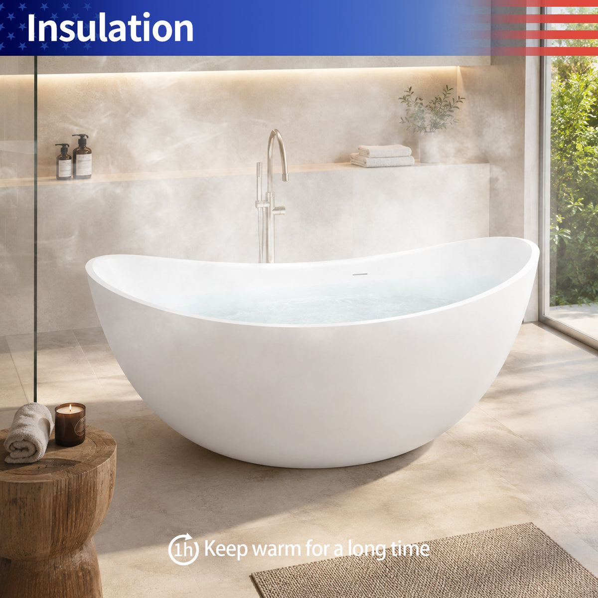 RAINLEX 71 in. Solid Surface Freestanding Soaking Bathtub