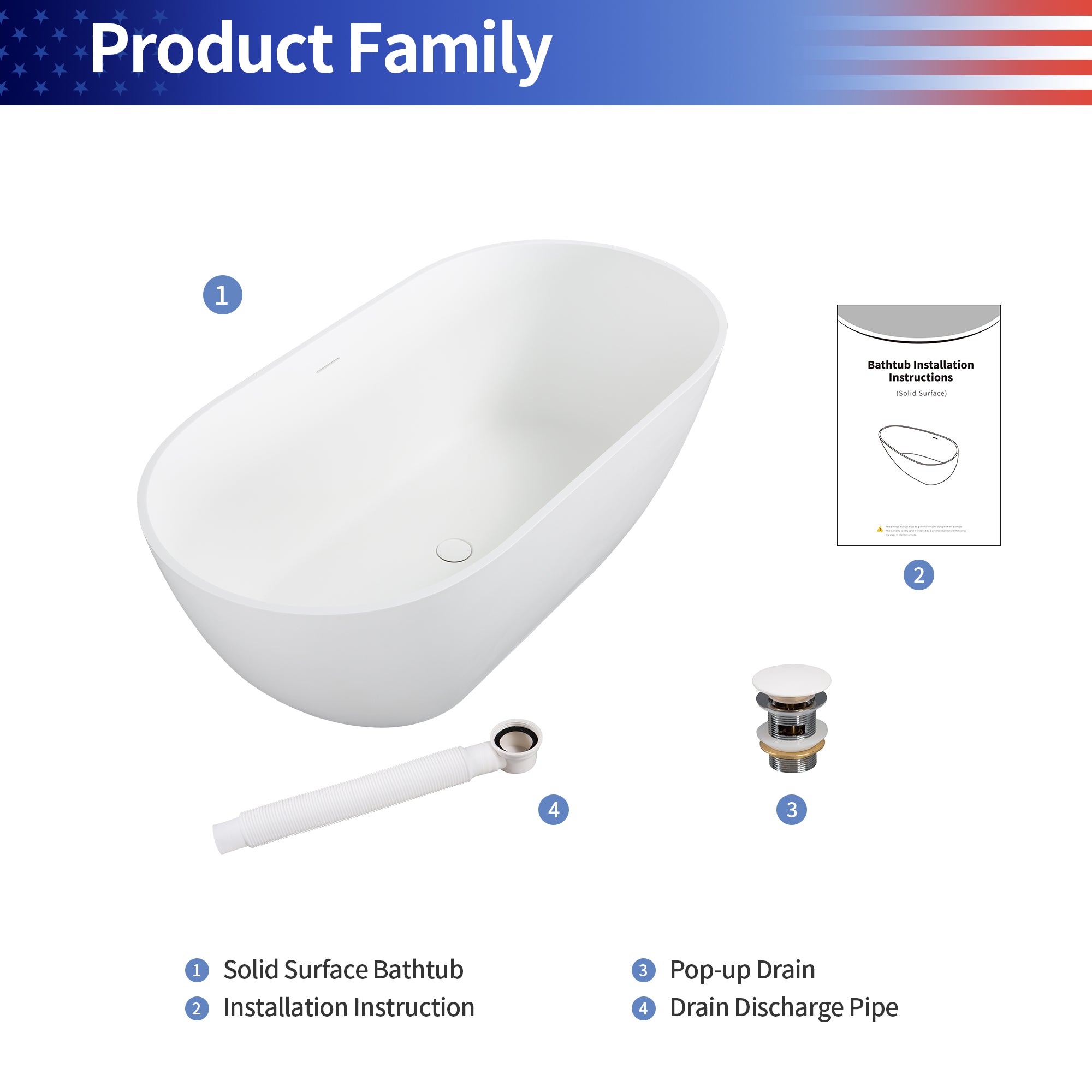 59" Oval Freestanding Solid Surface Soaking Bathtub with Overflow RX-S05-59