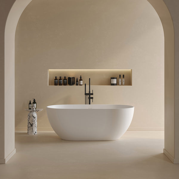 59" Oval Freestanding Solid Surface Soaking Bathtub with Overflow RX-S05-59
