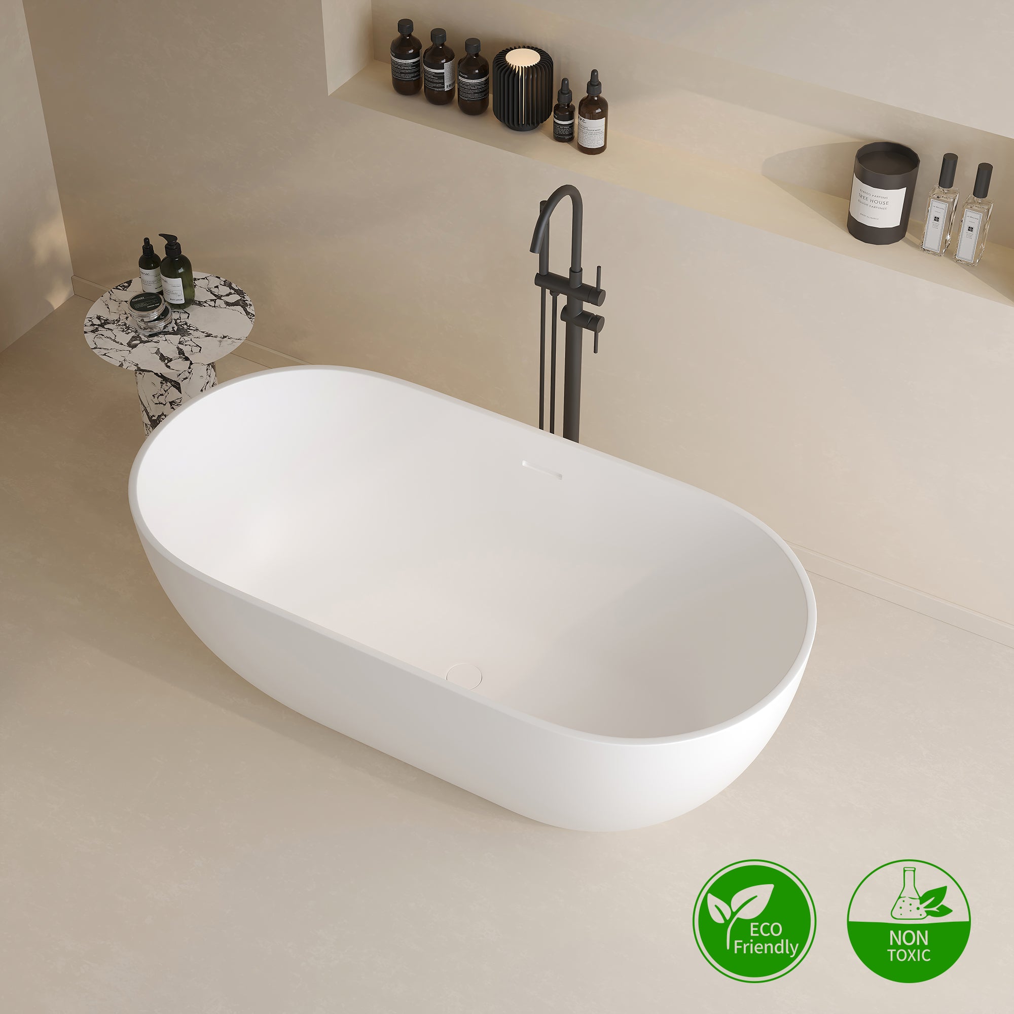 59" Oval Solid Surface Freestanding Soaking Bathtub (S05)