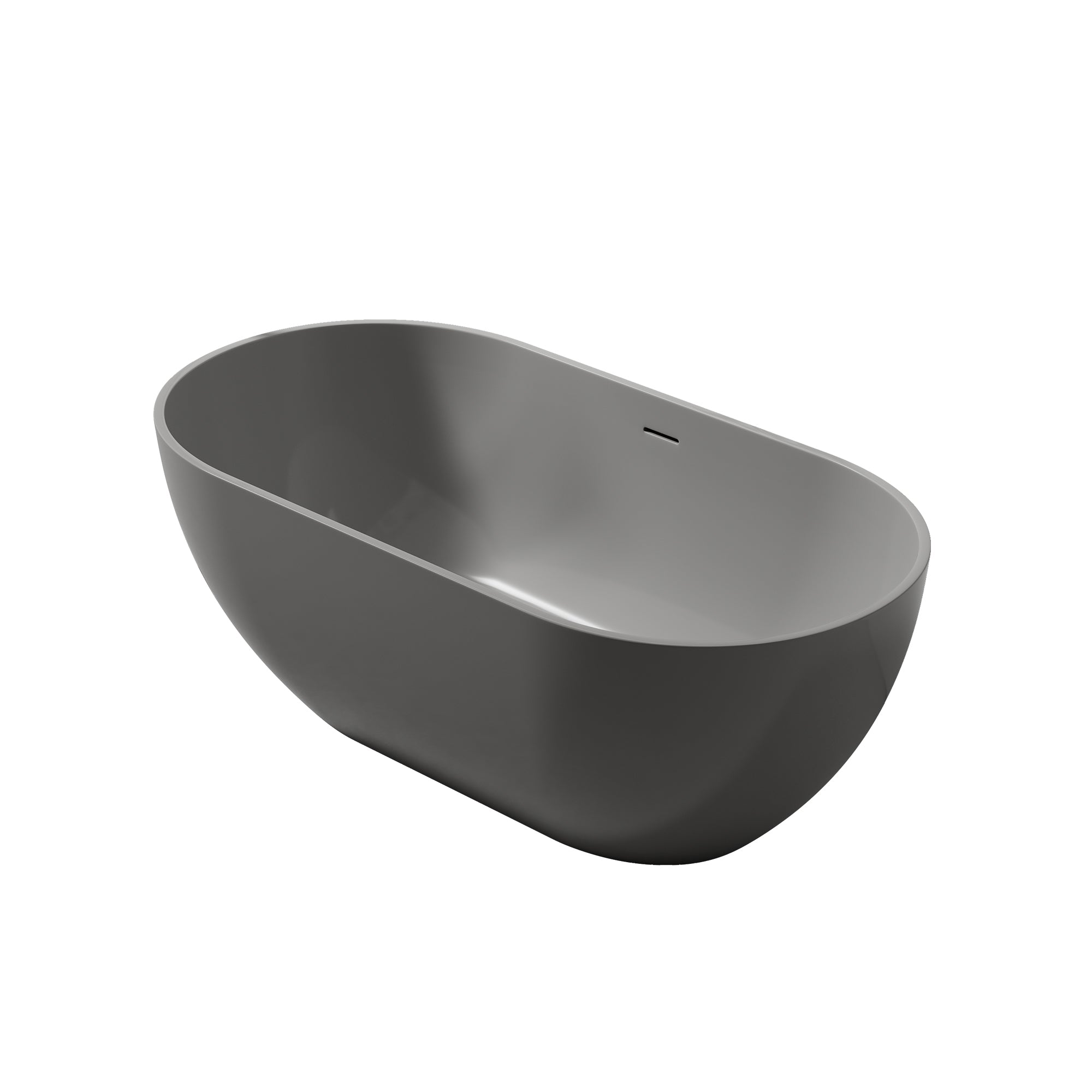 59 in. Oval Solid Surface Freestanding Bathtub, One-Piece Soaking Tub for Small to Medium Bathrooms